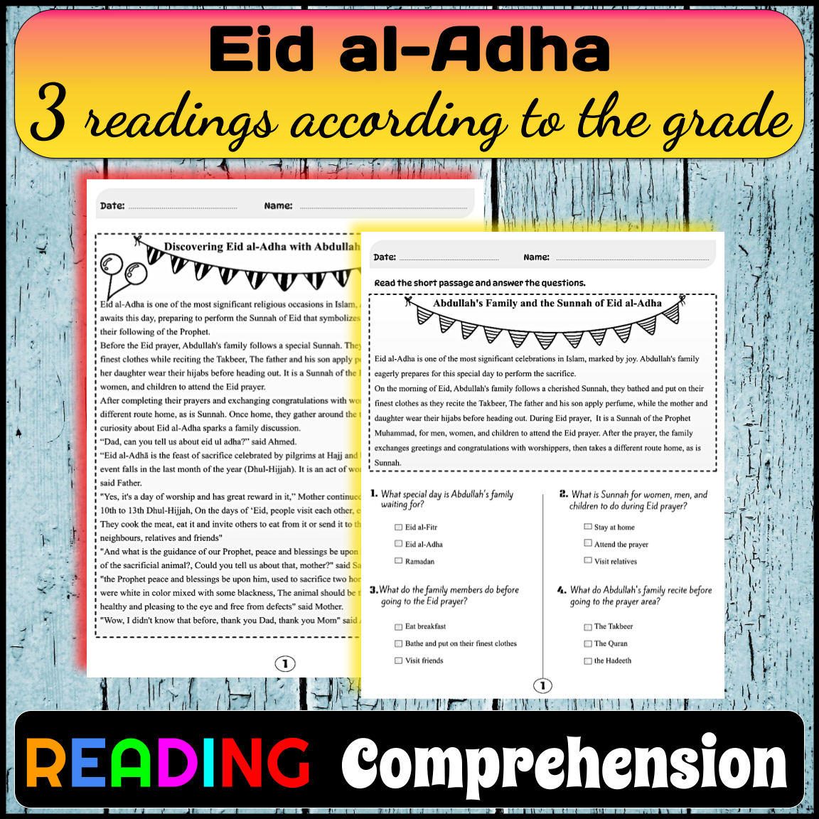Eid Al Adha Reading Comprehension Worksheets By Grade Level Islamic Holiday Made By Teachers Eid Al Adha Reading Comprehension Worksheets By Grade Level Islamic Holiday Made By Teachers
