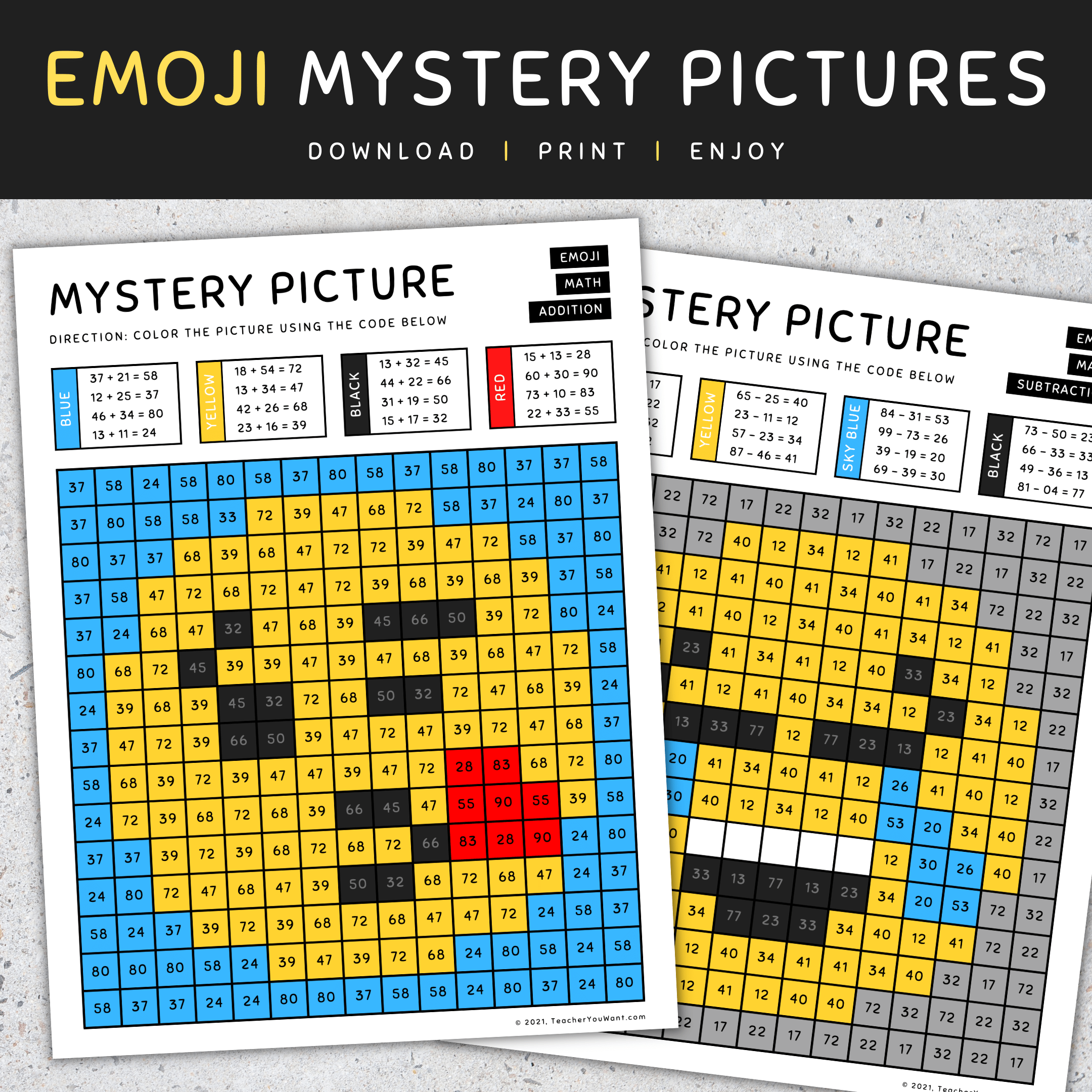 Emoji Mystery Picture Color By Number Addition And Subtraction Emoji Mystery Picture Color By Number Addition And Subtraction