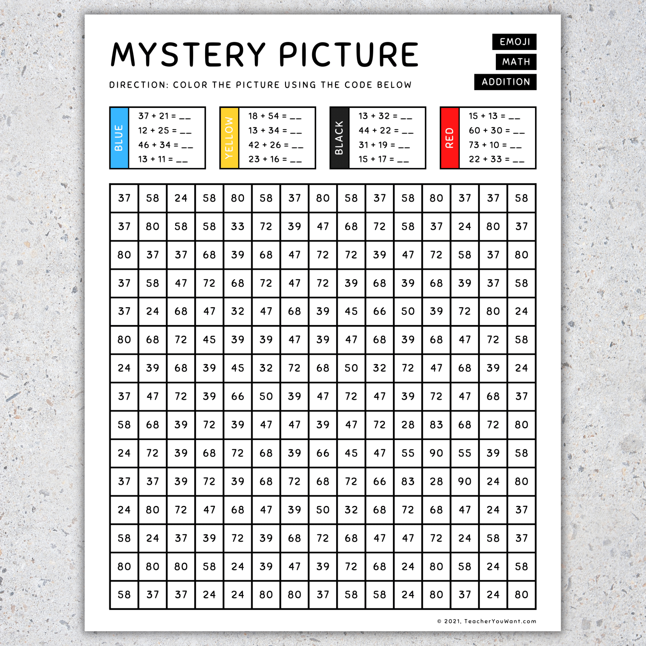 Emoji Mystery Picture Color By Number Addition And Subtraction Emoji Mystery Picture Color By Number Addition And Subtraction