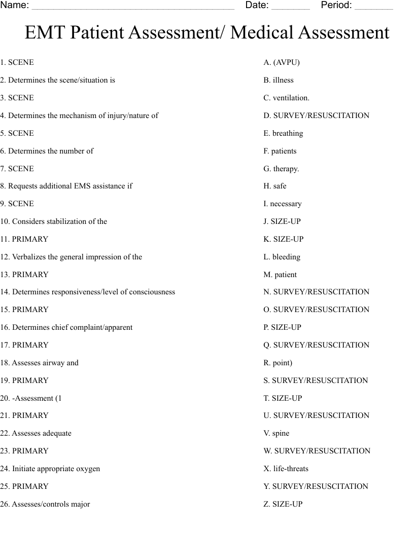EMT Patient Assessment Medical Assessment Worksheet WordMint