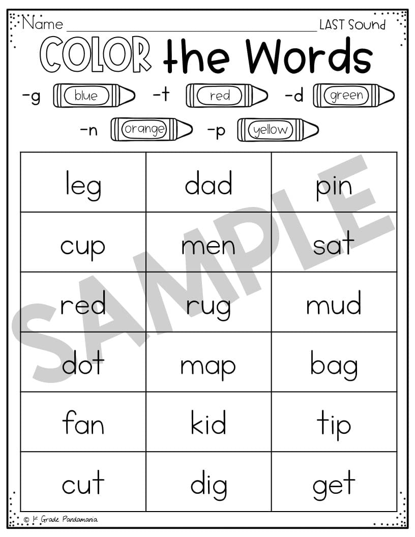 Ending Sounds Worksheets Phonics Activities 1st Grade Pandamania