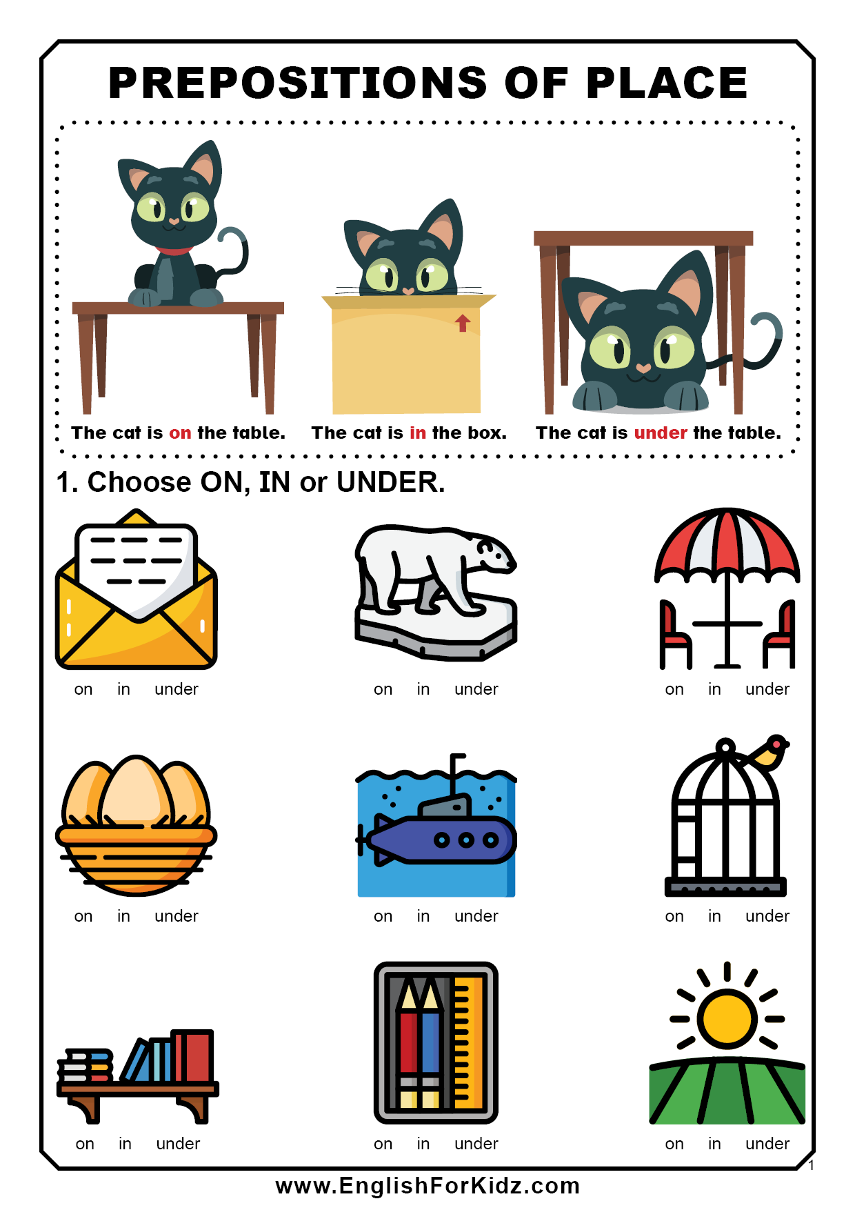 Free Printable English Worksheets Prepositions
