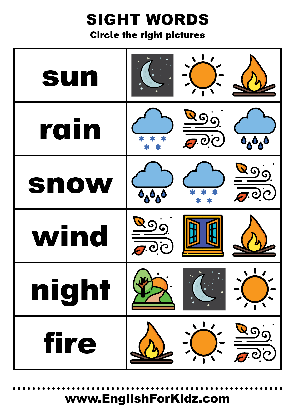 English For Kids Step By Step Sight Words Worksheets
