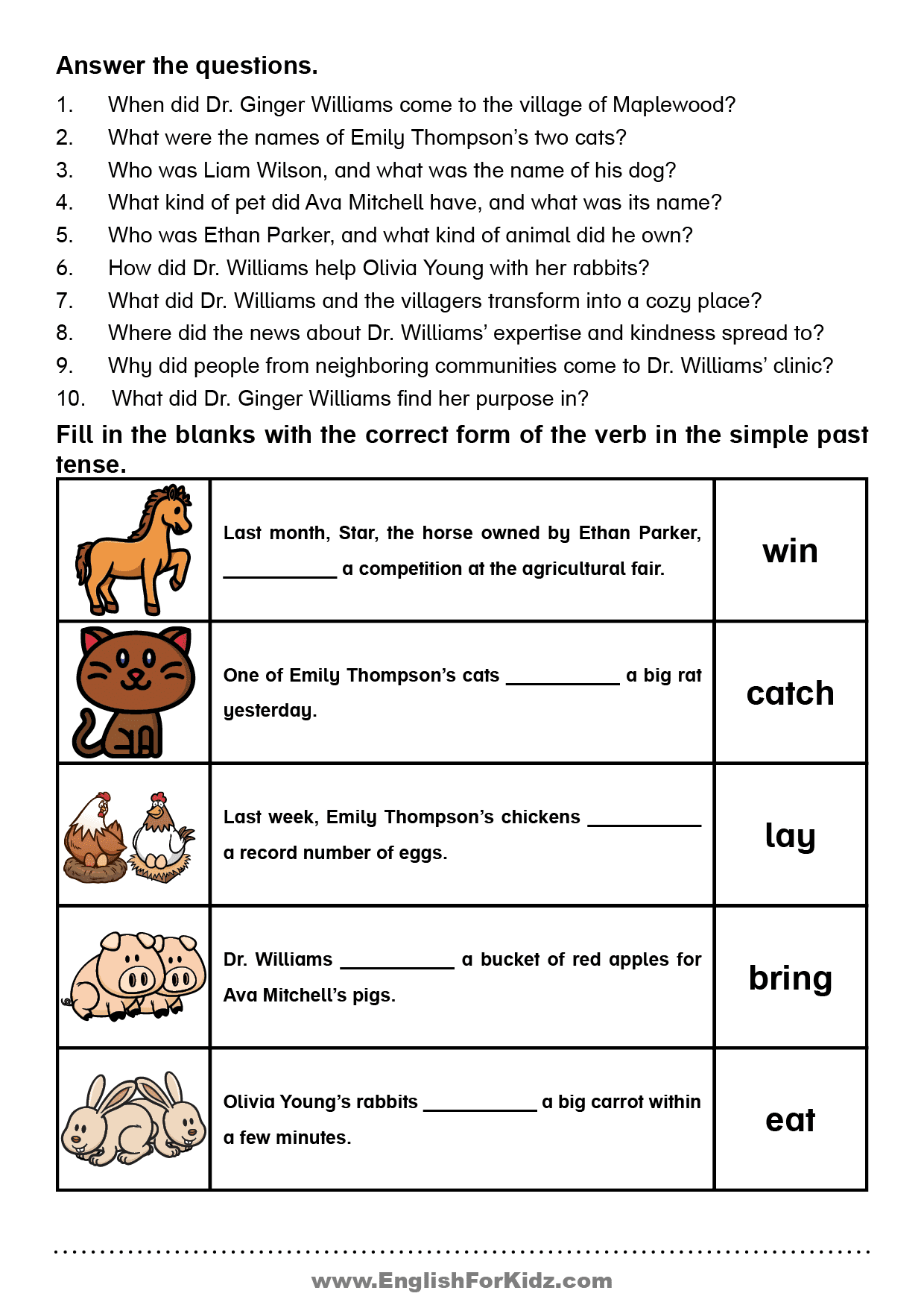 English For Kids Step By Step Simple Past Tense Reading Comprehension