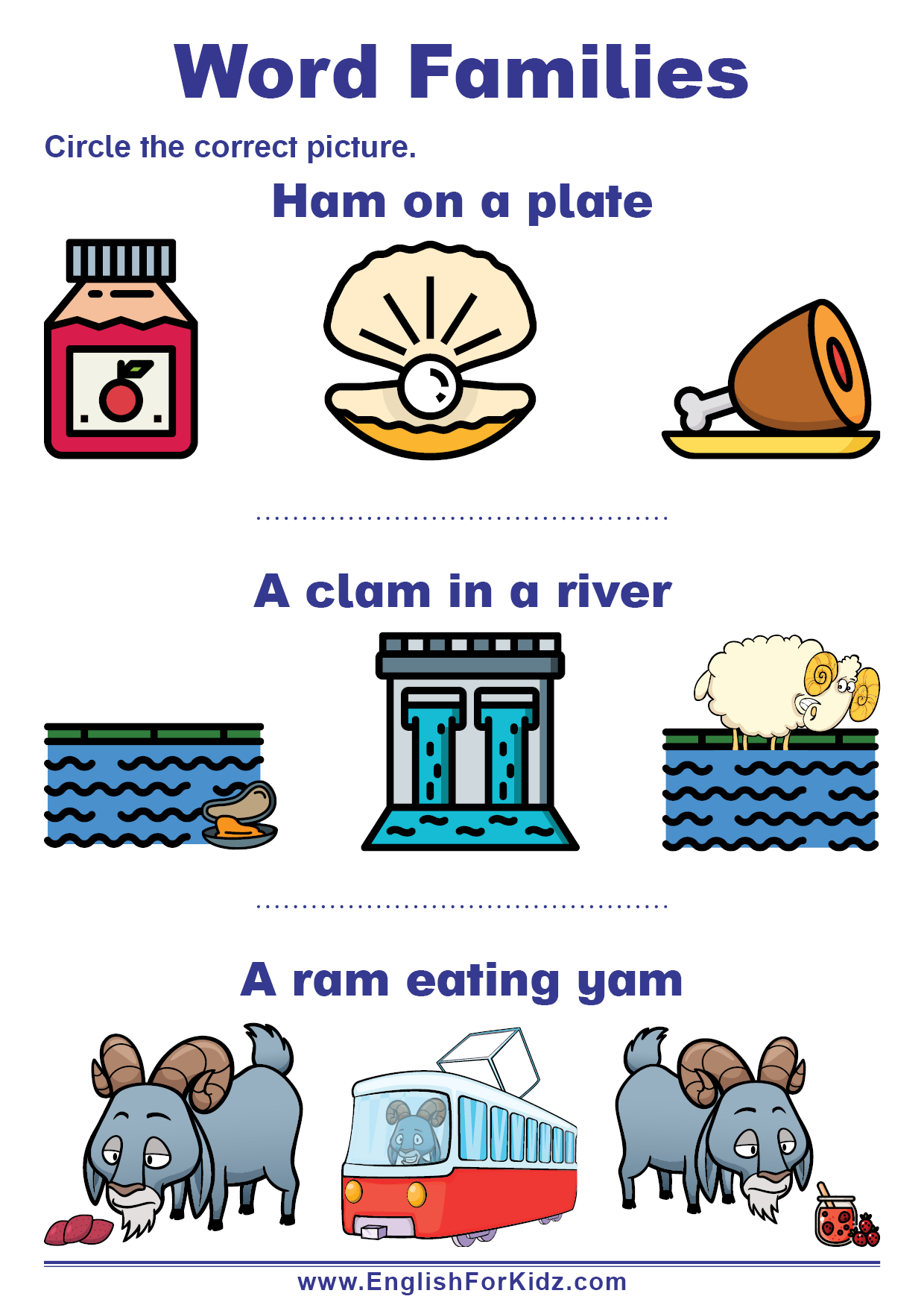 English For Kids Step By Step Word Families Worksheets Am Words 