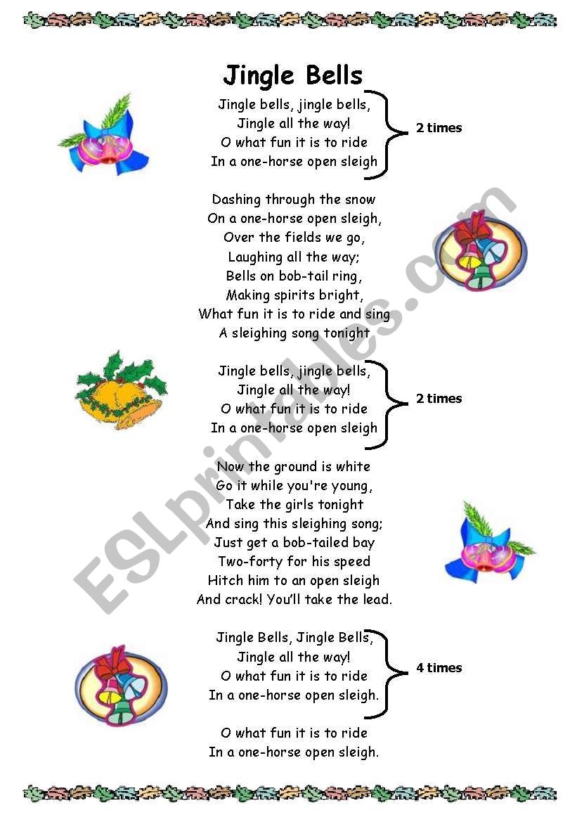 English Worksheets Jingle Bells Lyrics Worksheets Library