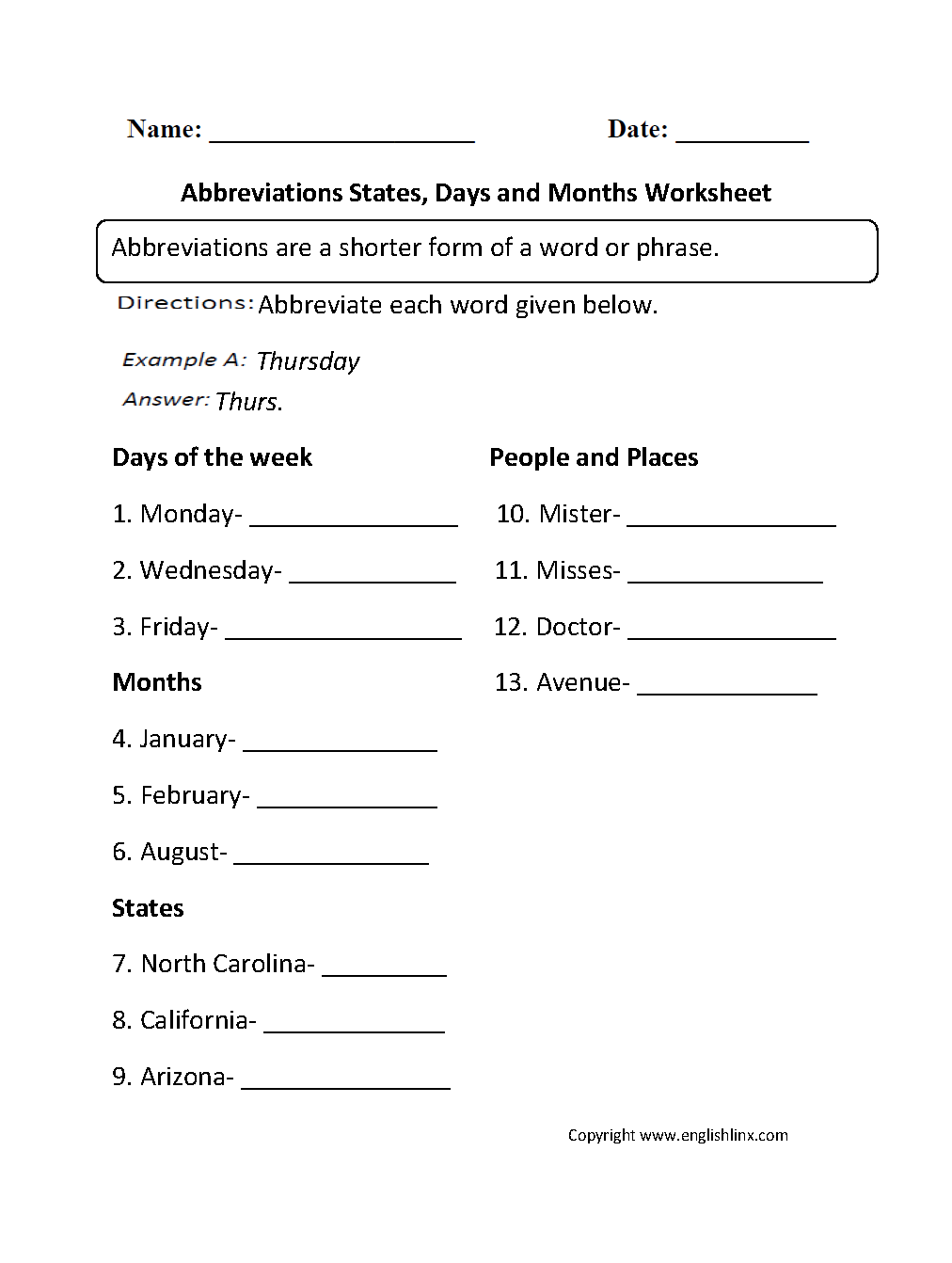 Englishlinx Abbreviations Worksheets