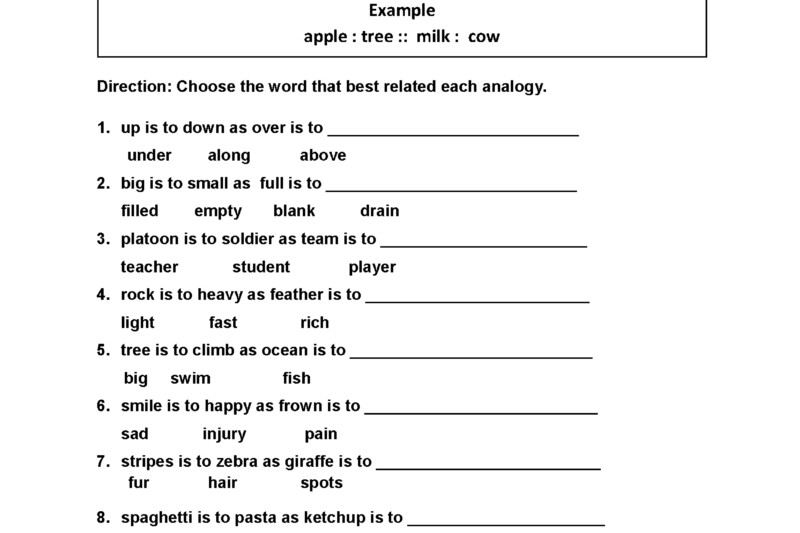 Analogies Free Printable Worksheets