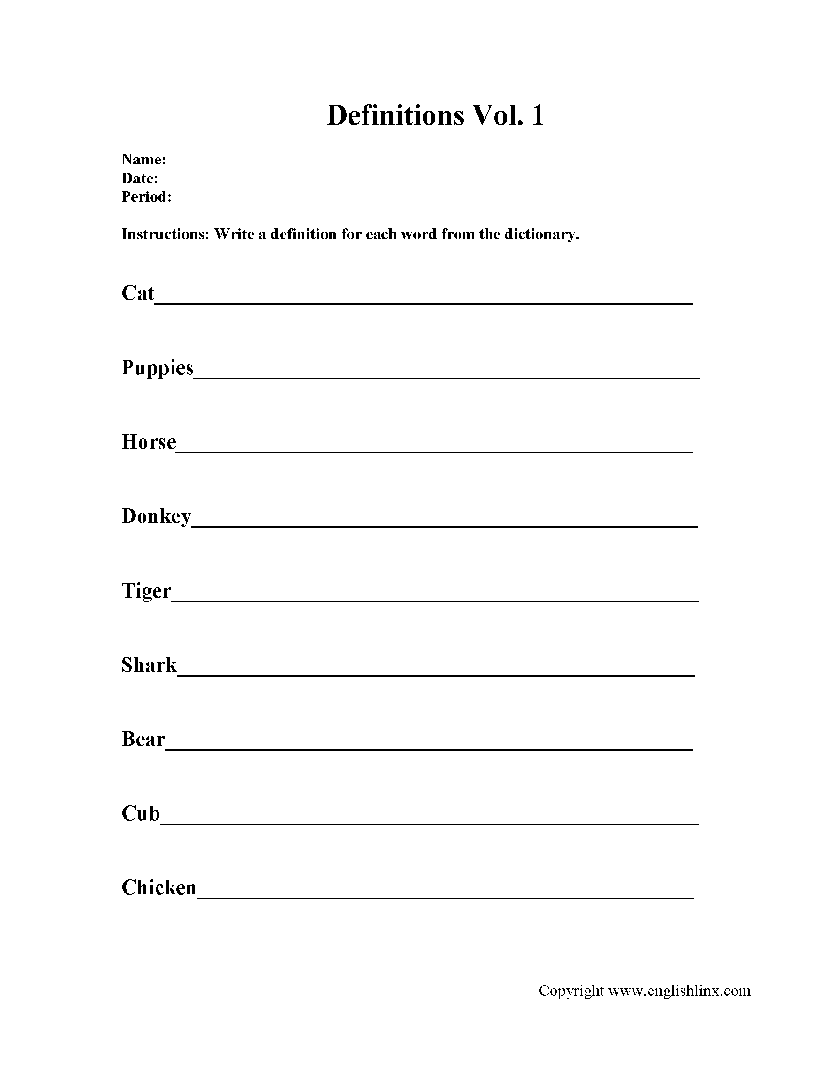 Englishlinx Writing Definition Worksheets Englishlinx Writing Definition Worksheets