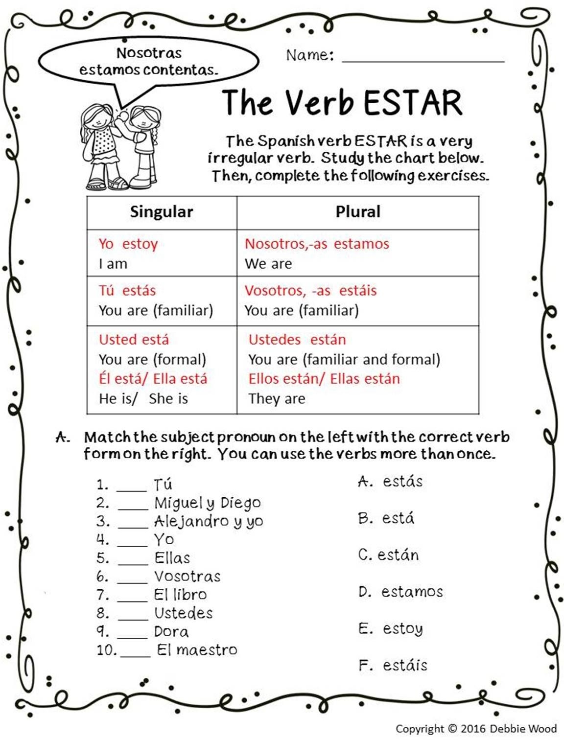 ESTAR With Emotions Estar Posters And Worksheets Spanish Verbs Worksheets Library