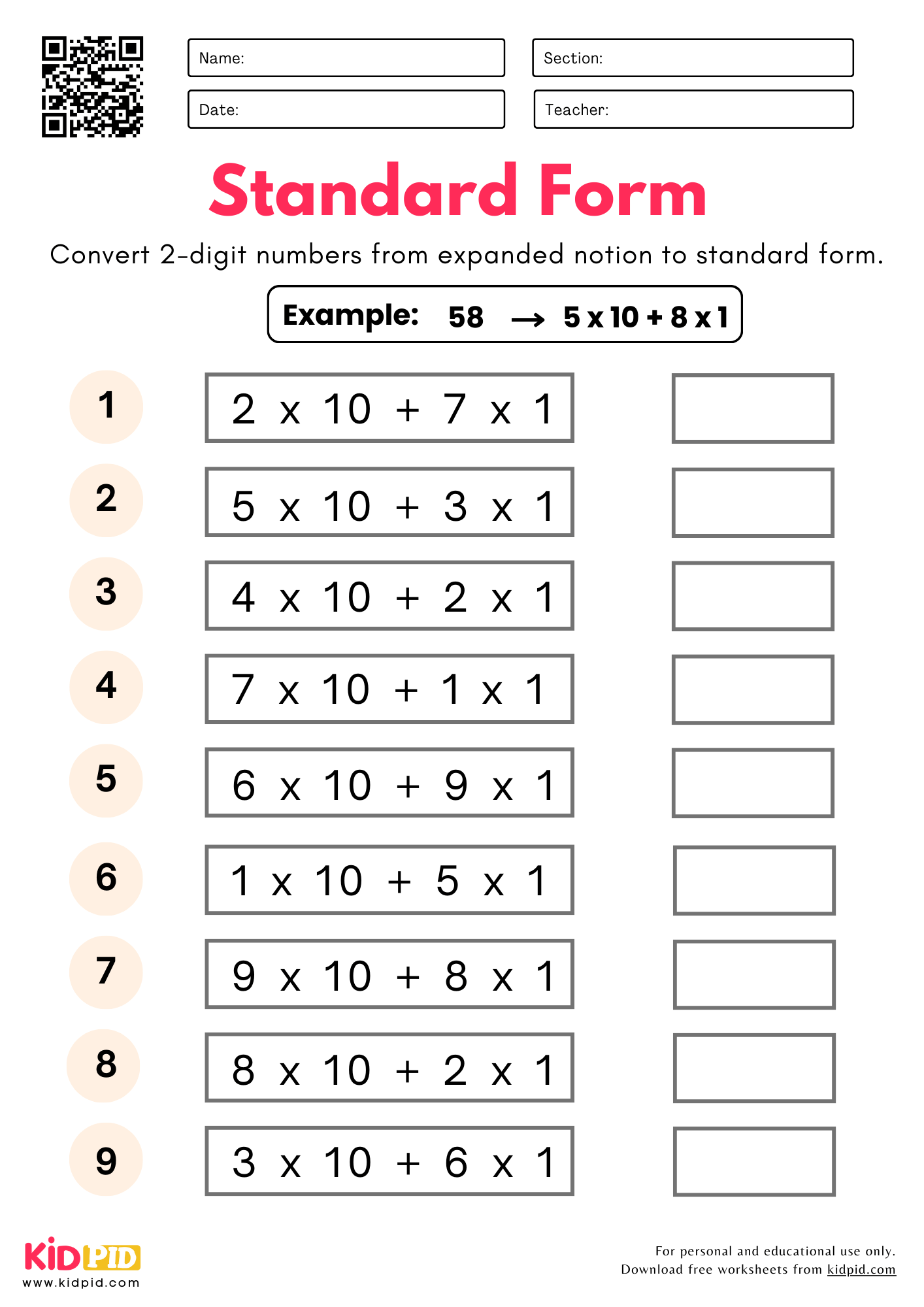 Free Printable Math Worksheets Expanded Form