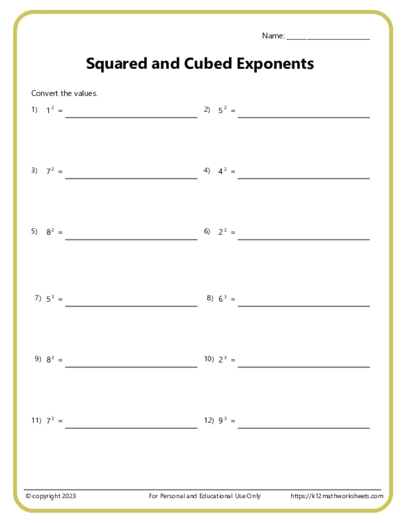Exponents Worksheets Exponents Worksheets