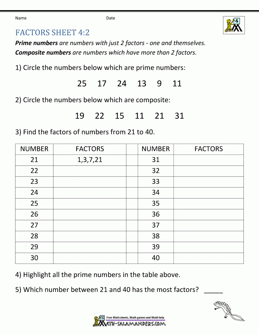 Factors And Multiples Worksheet Factors And Multiples Worksheet