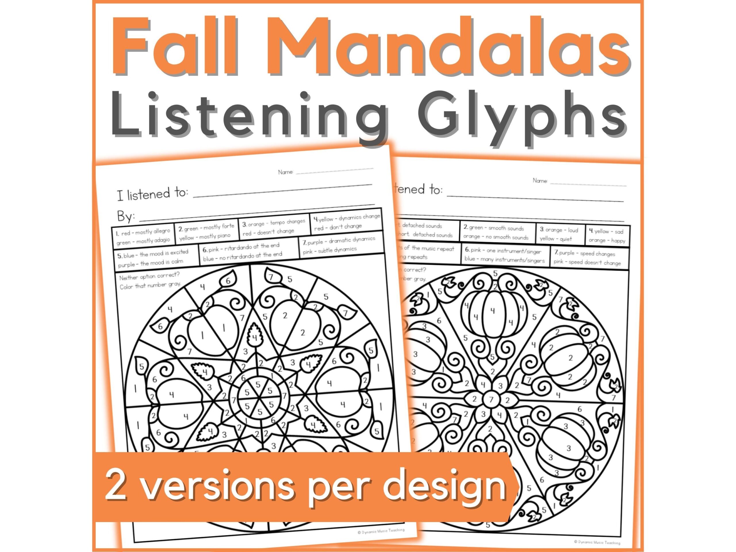 Fall Color By Music Listening Glyphs Worksheets Music Appreciation Activities For Students In Fall Music Class Piano Lessons Homeschool Etsy
