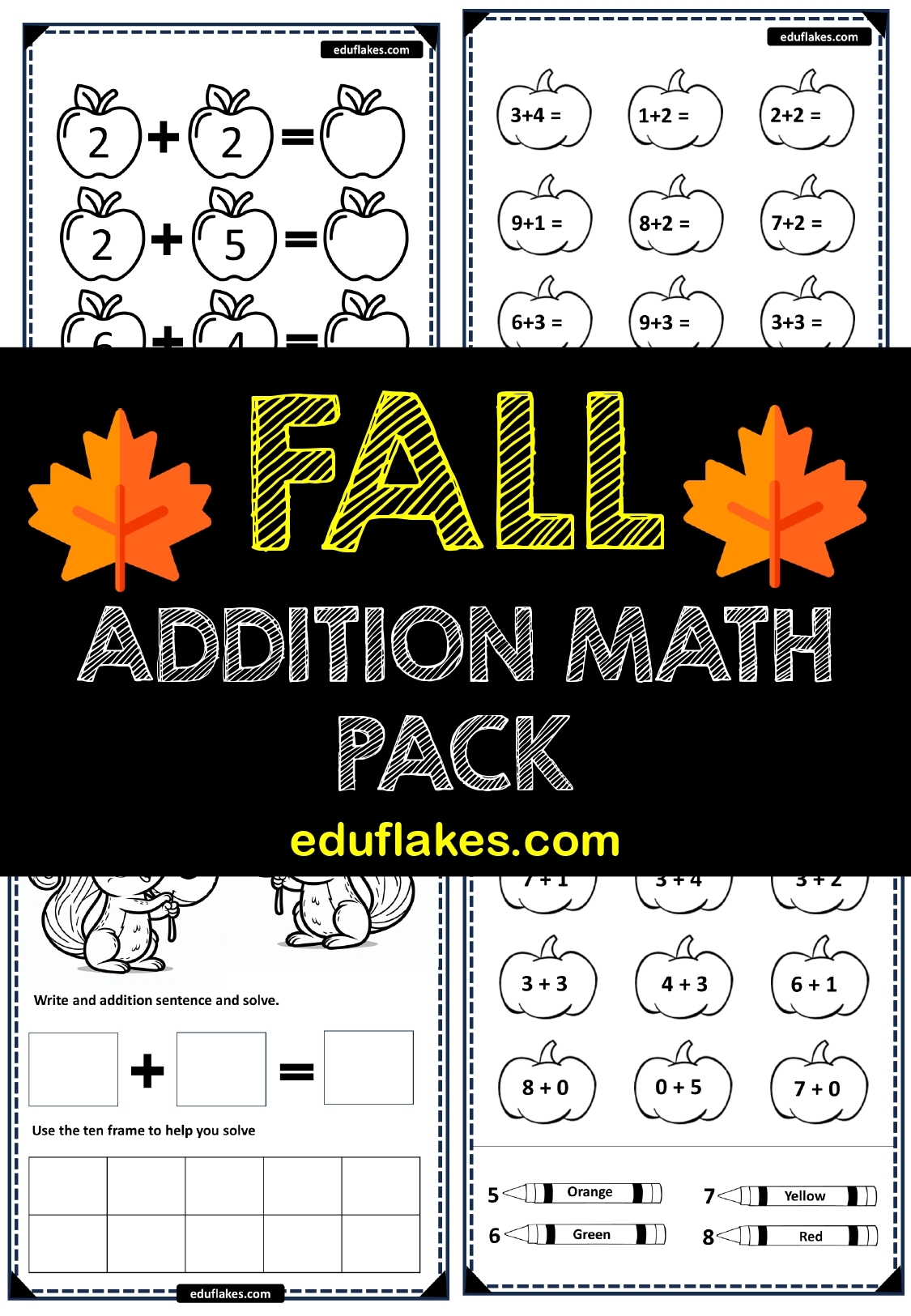Fall Kindergarten Addition Worksheets Free PDF Eduflakes