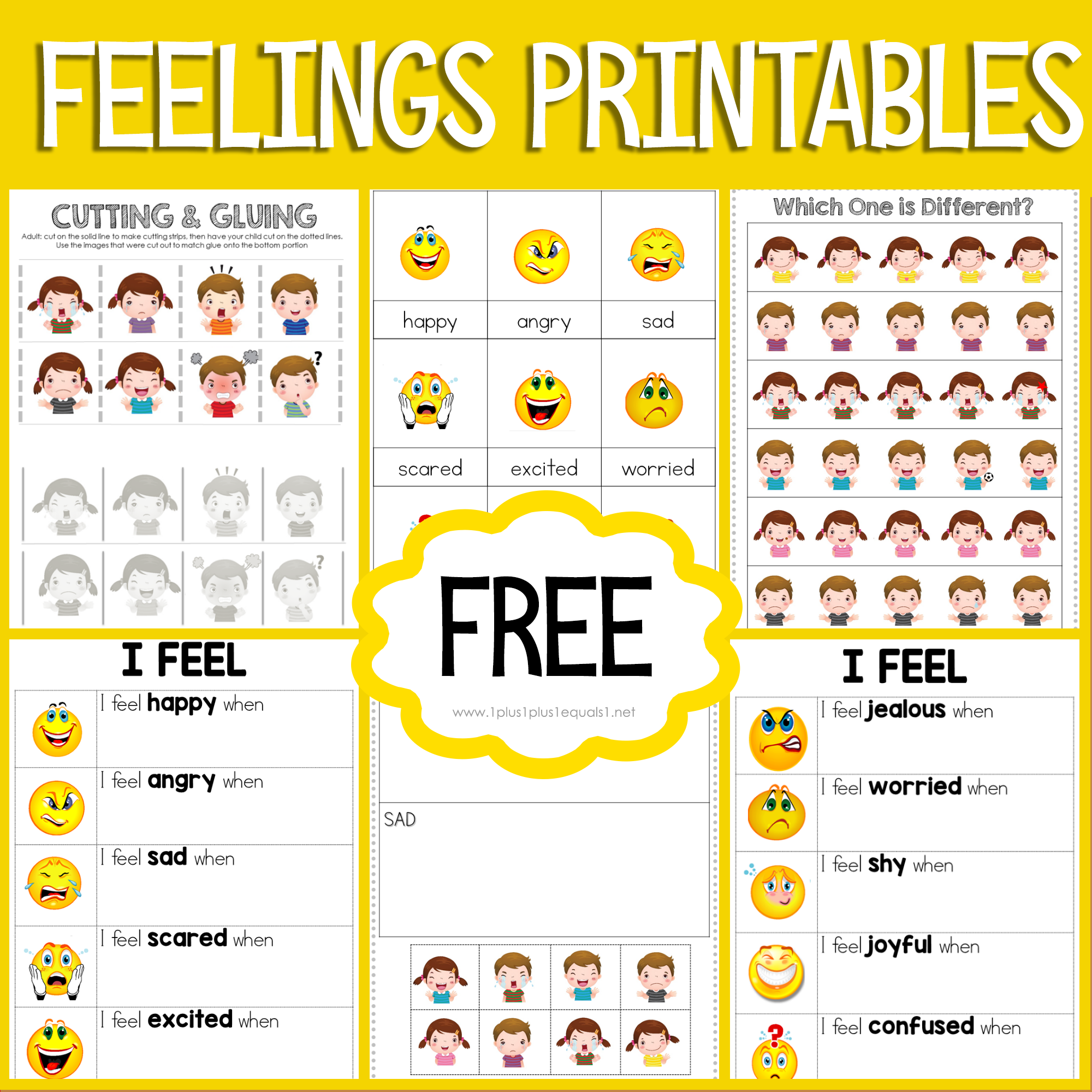 Feelings Printables For Kids 1 1 1u003d1 Worksheets Library