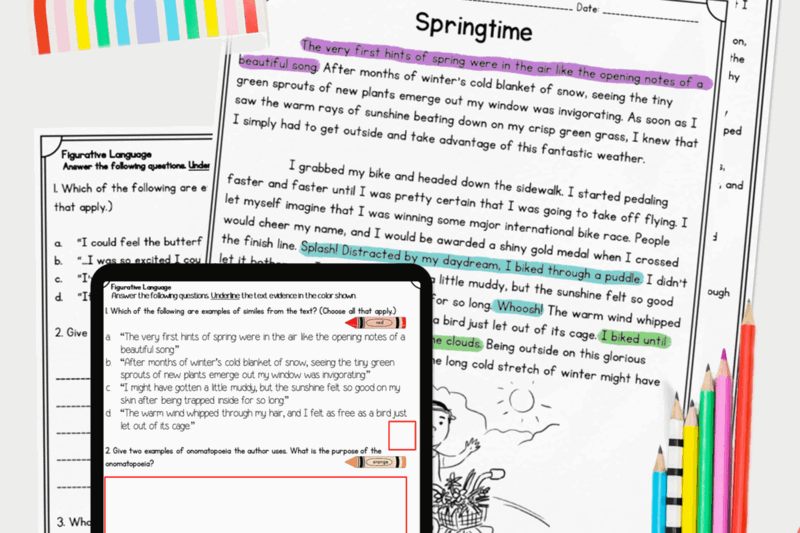Figurative Language Reading Comprehension Worksheets