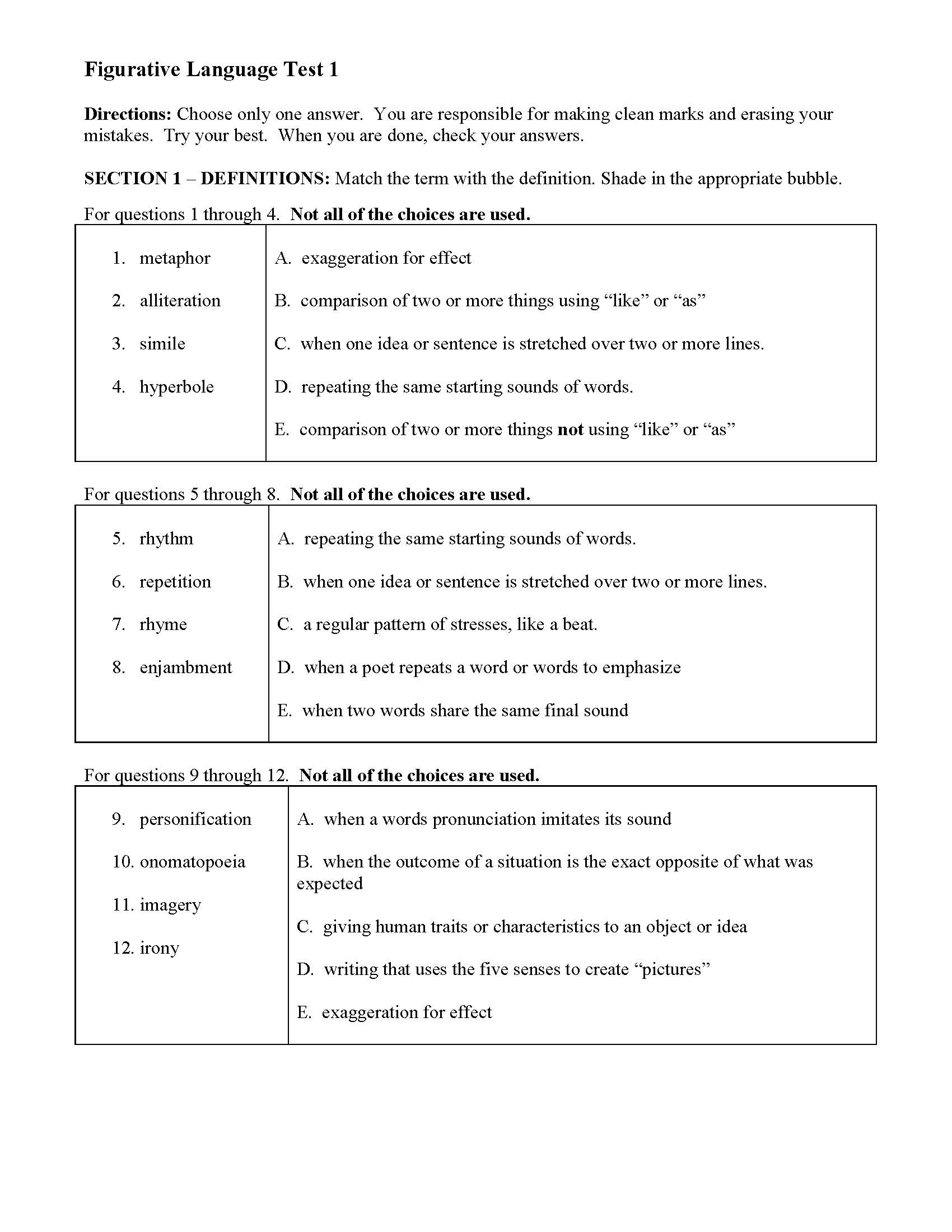 Figurative Language Reading Comprehension Worksheets Figurative Language Reading Comprehension Worksheets