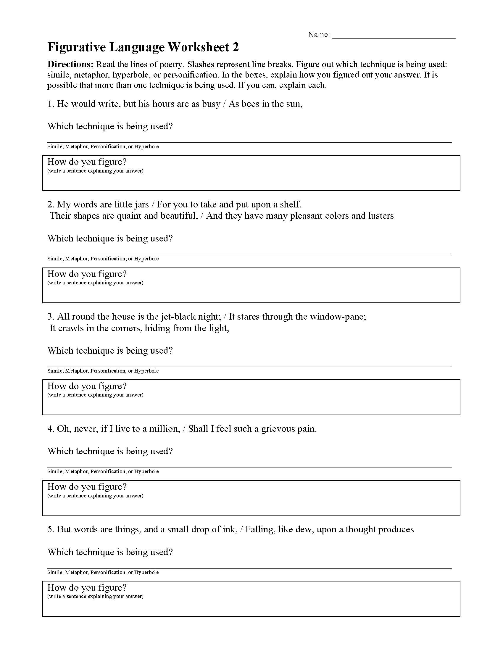 Figurative Language Worksheets Reading Activities Figurative Language Worksheets Reading Activities