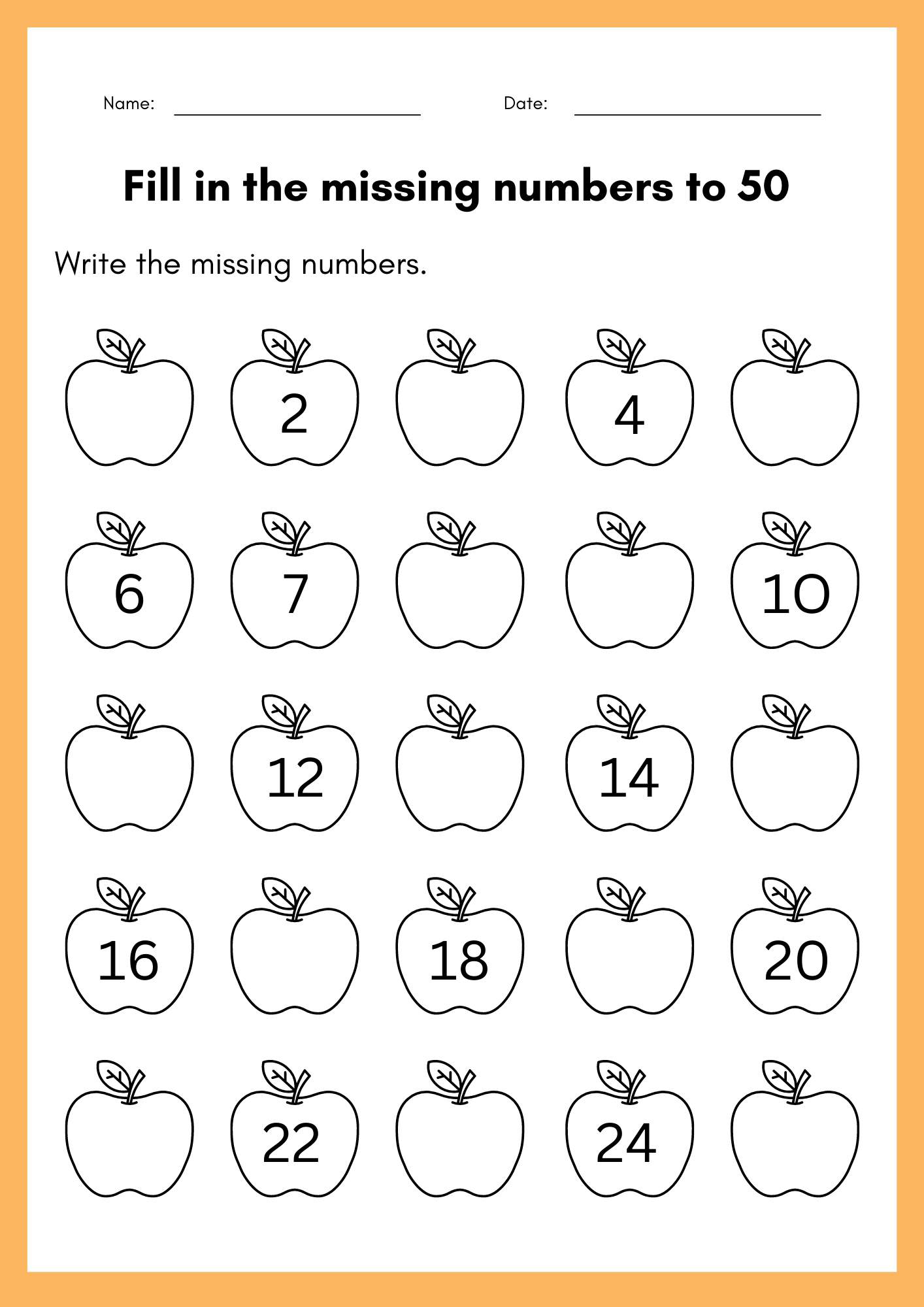 Fill In The Missing Numbers To 50 Worksheet Kindergarten Numbers 1 To 50 Book
