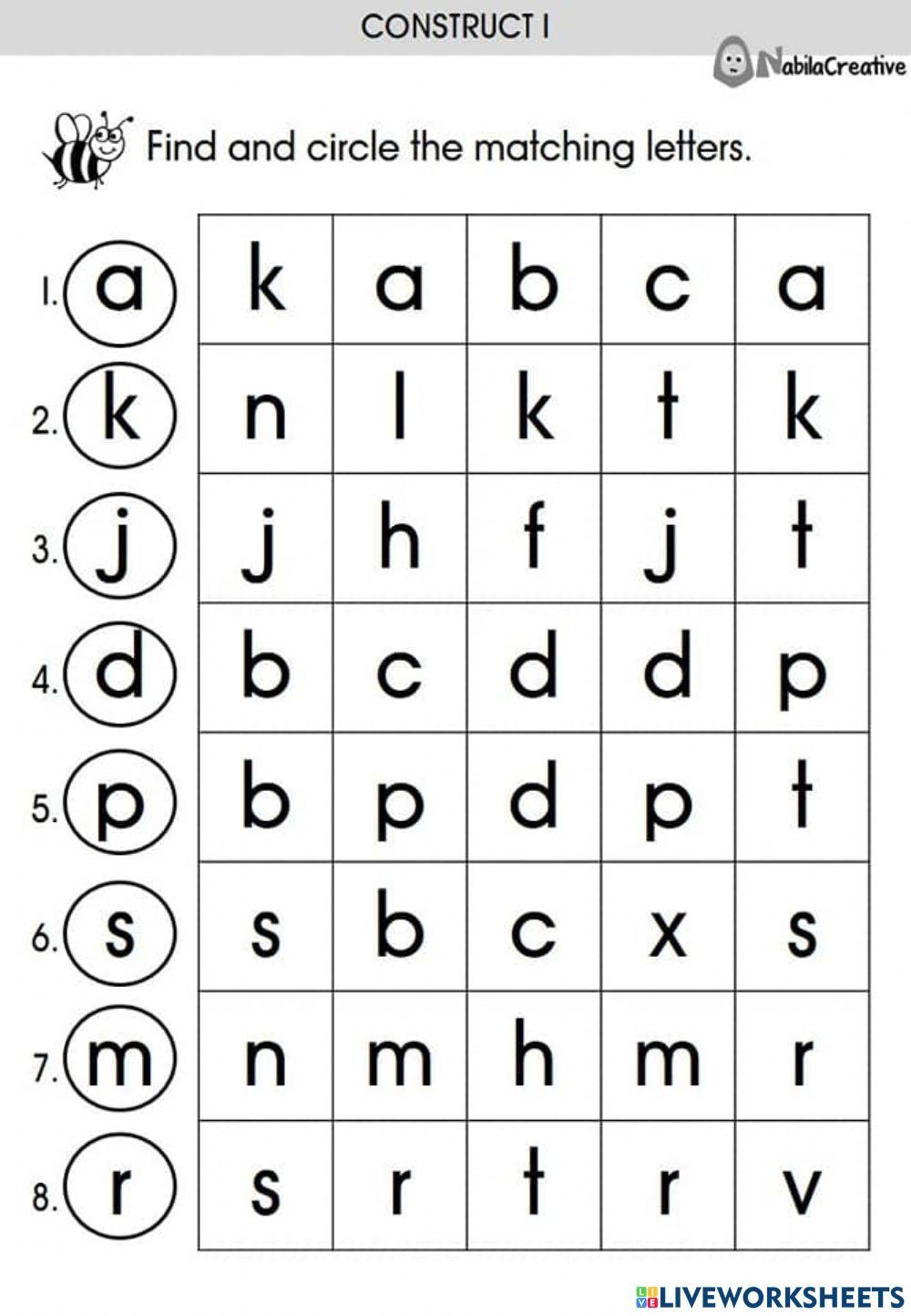 Find And Circle The Matching Letters Worksheet Live Worksheets Worksheets Library