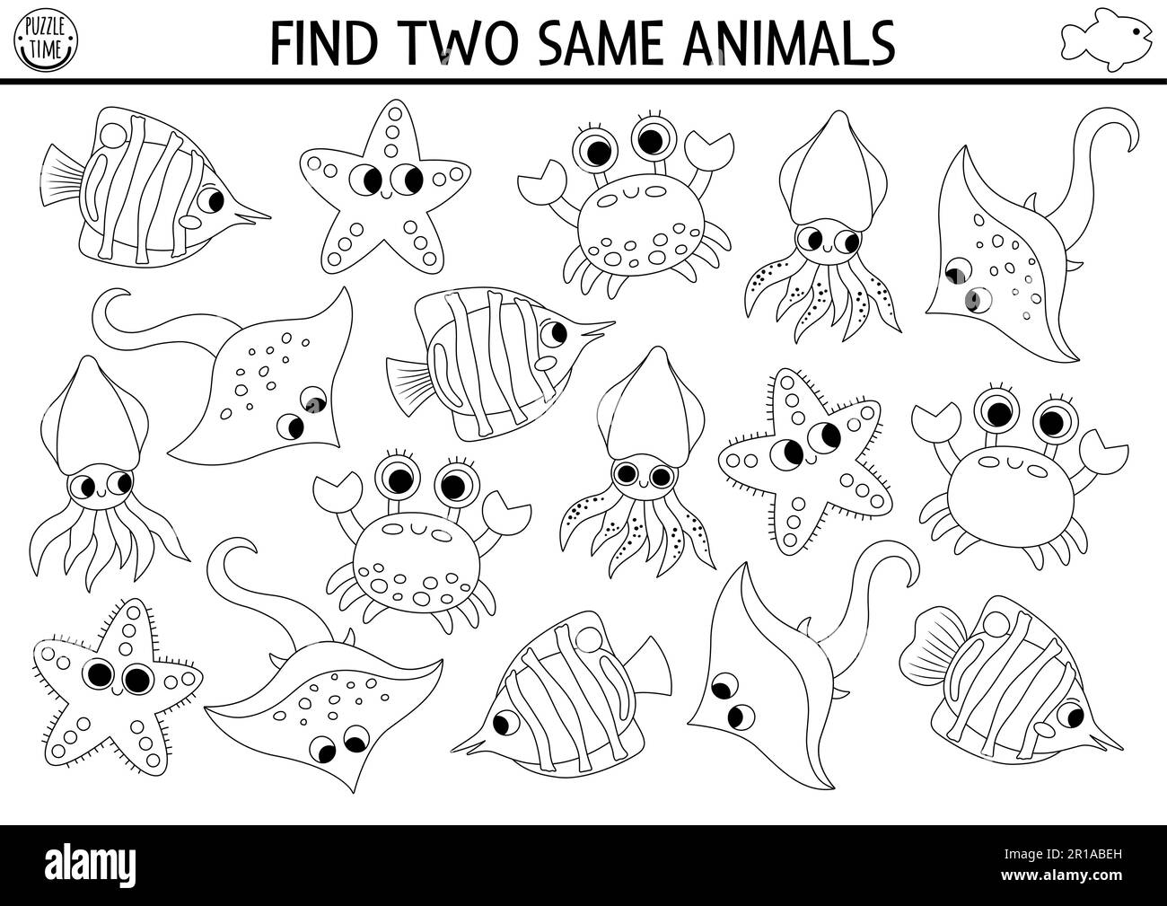 Find Two Same Water Animals Under The Sea Black And White Matching Activity Ocean Life Line Educational Quiz Worksheet For Kids Simple Printable Co Stock Vector Image U0026 Art Alamy