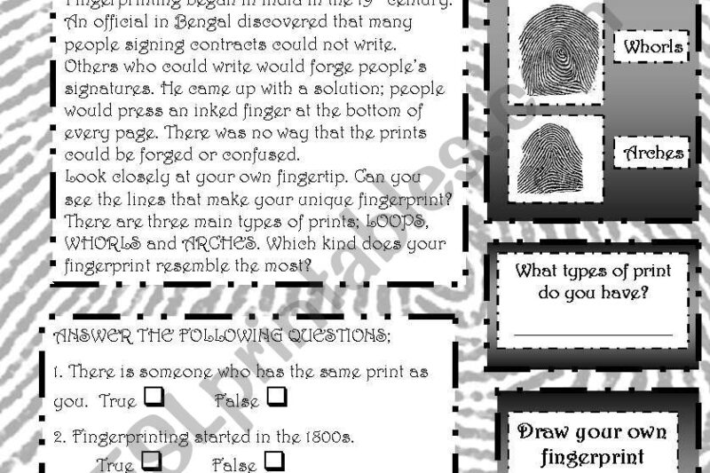 Fingerprint Reading Comprehension Worksheet