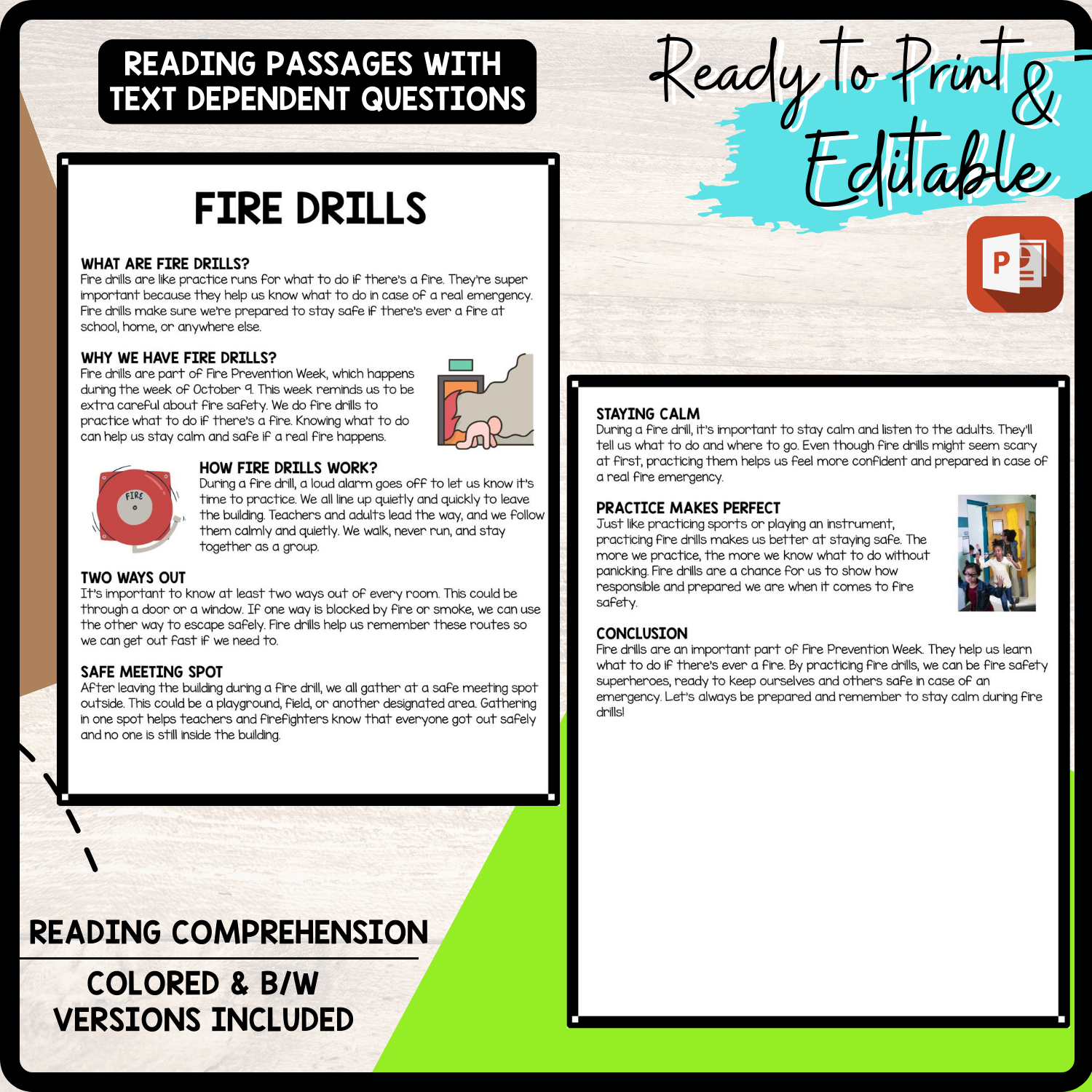 Fire Drills Reading Comprehension Worksheet Teachers Stock