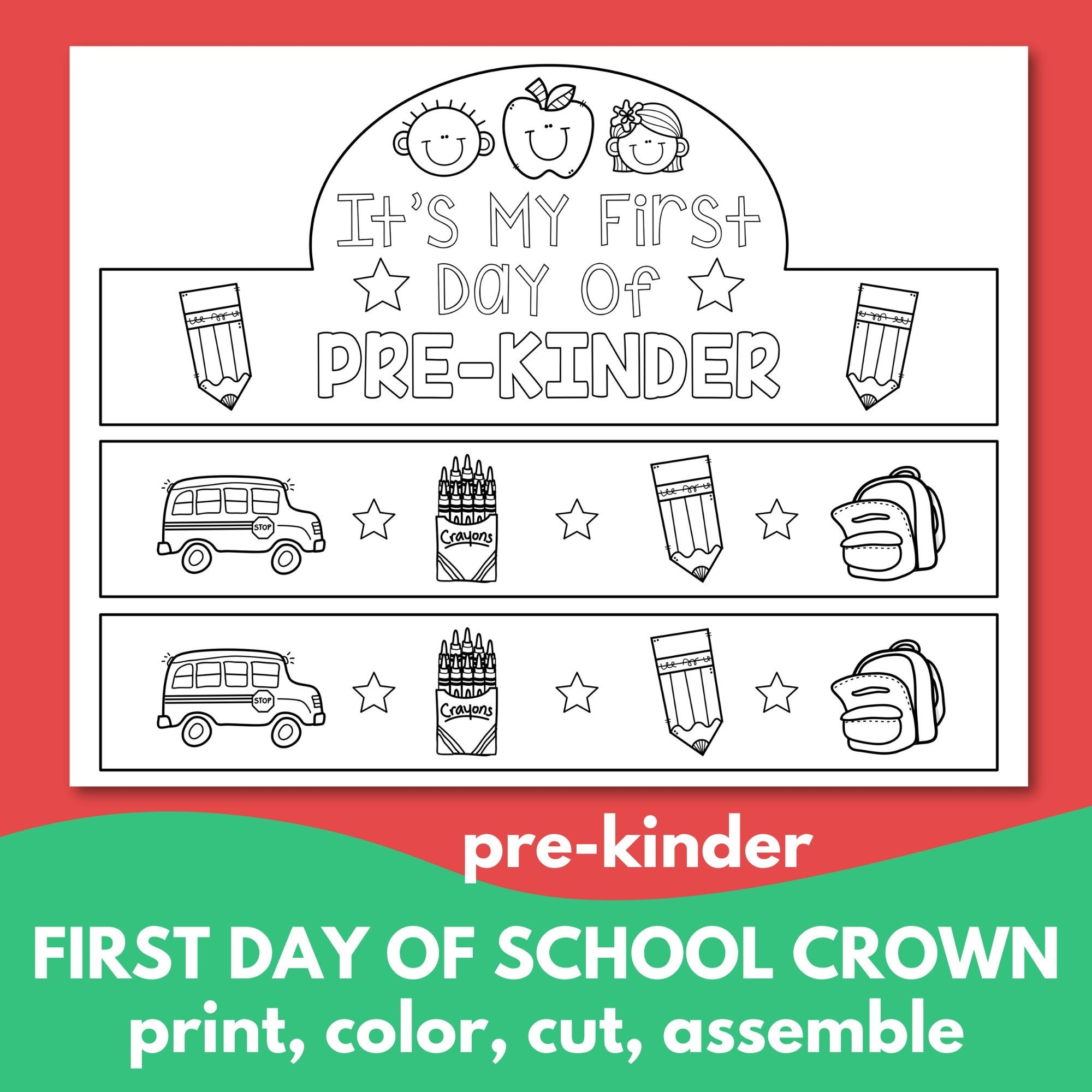 First Day Of Pre K Crown Printable PreK Kids Crown Pre Kinder Headband First Day Of Pre K Crown Printable PreK Kids Crown Pre Kinder Headband