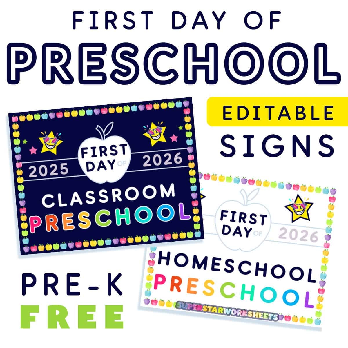 First Day Of Preschool Printables 2026
