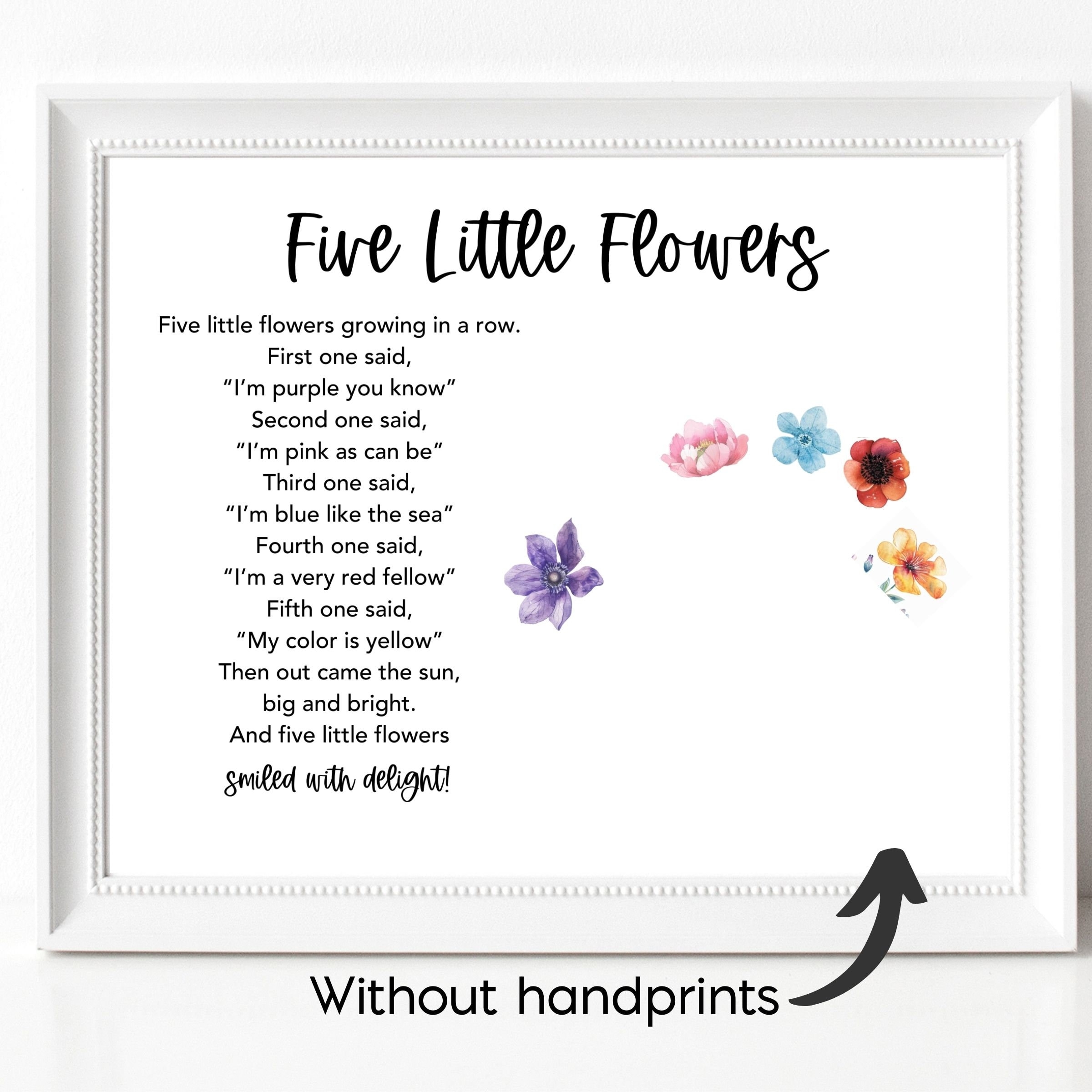 Five Little Flowers Handprint Activity Preschool Or Toddler Handprint Art Printable Handprint Sign Flower Poem Spring Handprint Craft Etsy