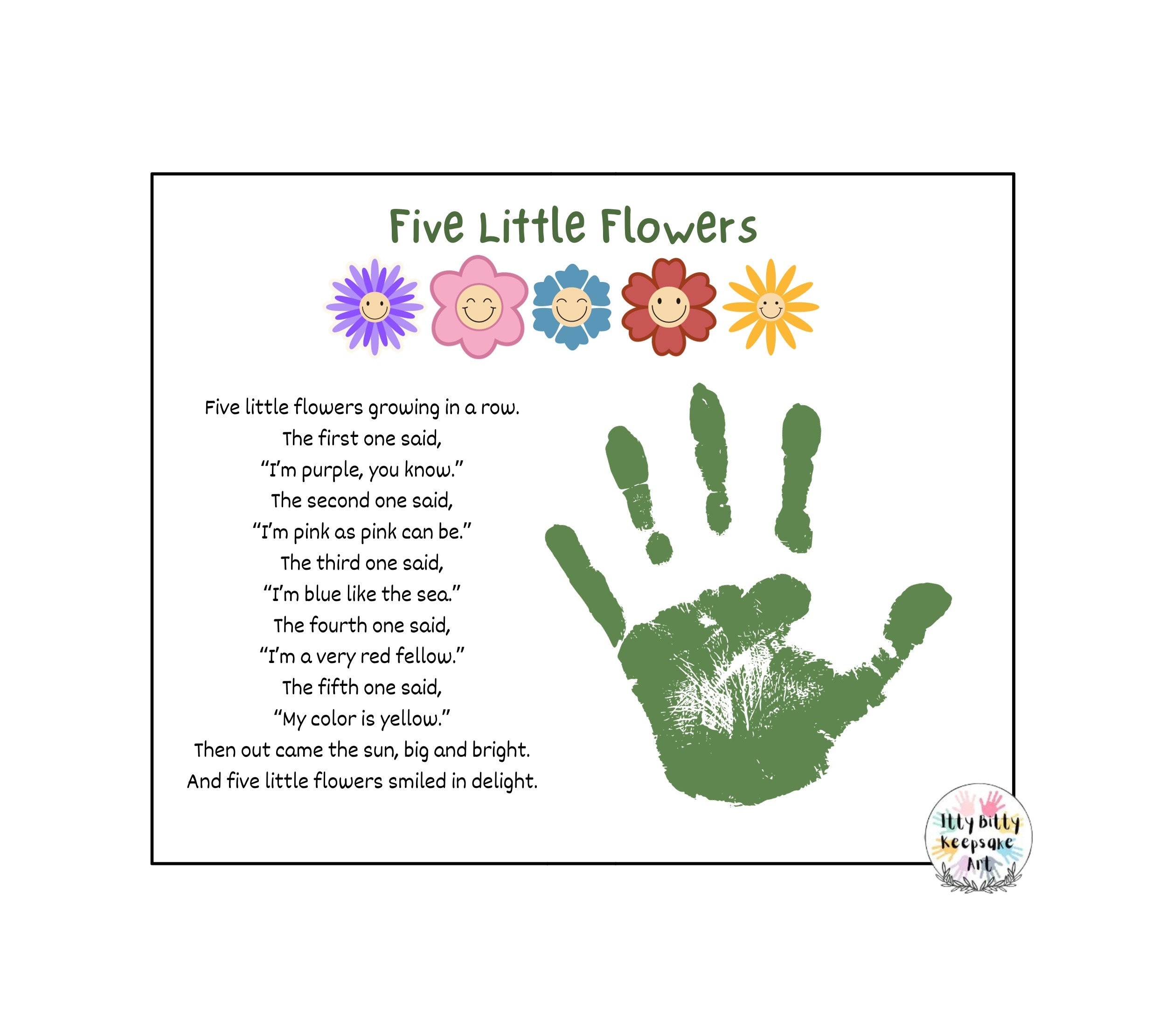 Five Little Flowers Handprint Template DIY Printable Spring Craft Teacher Craft Seasonal Craft Preschool Toddler Activity Summer Etsy