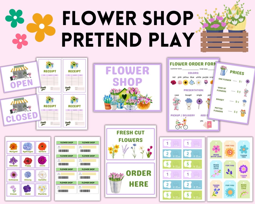 Flower Shop Pretend Play Printable Flower Shop Dramatic Play Preschool Printables Toddler Activities Kindergarten Spring Activity Etsy