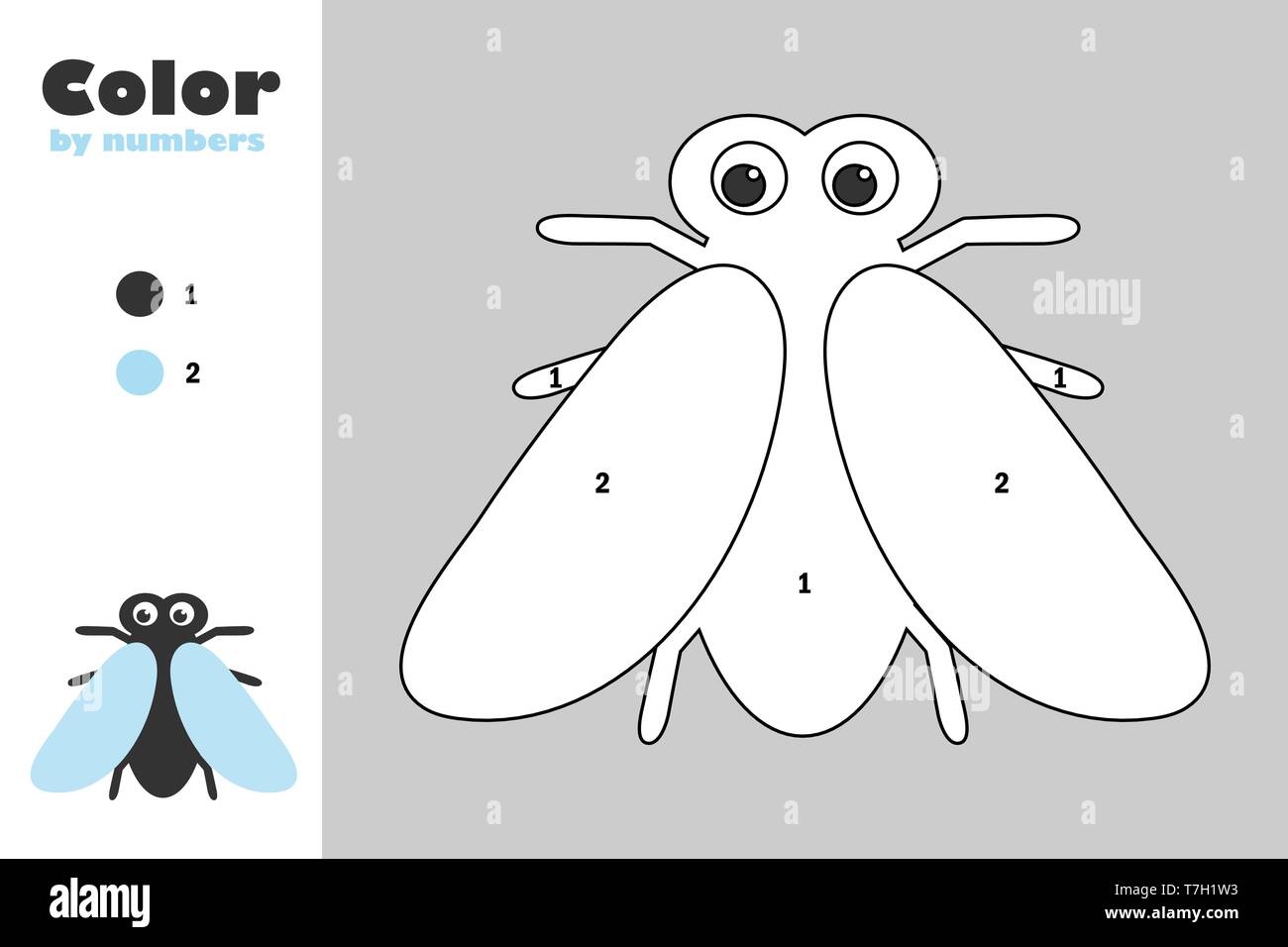 Fly In Cartoon Style Color By Number Education Paper Game For The Development Of Children Coloring Page Kids Preschool Activity Printable Workshe Stock Vector Image U0026 Art Alamy