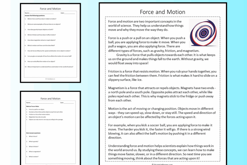 Force And Motion Reading Comprehension Worksheet