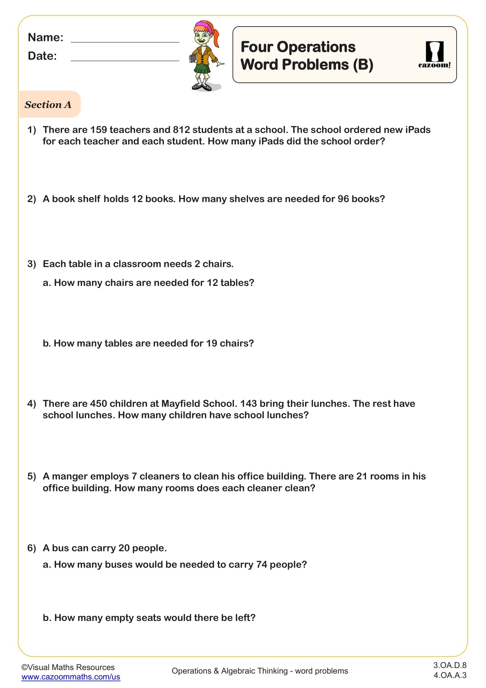 4th Grade Math Worksheets Word Problems