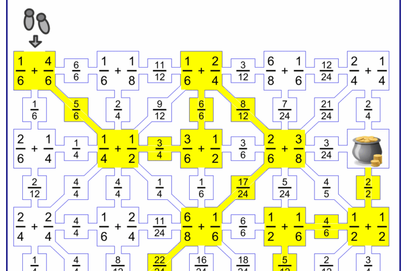 Fractions Maze Worksheet