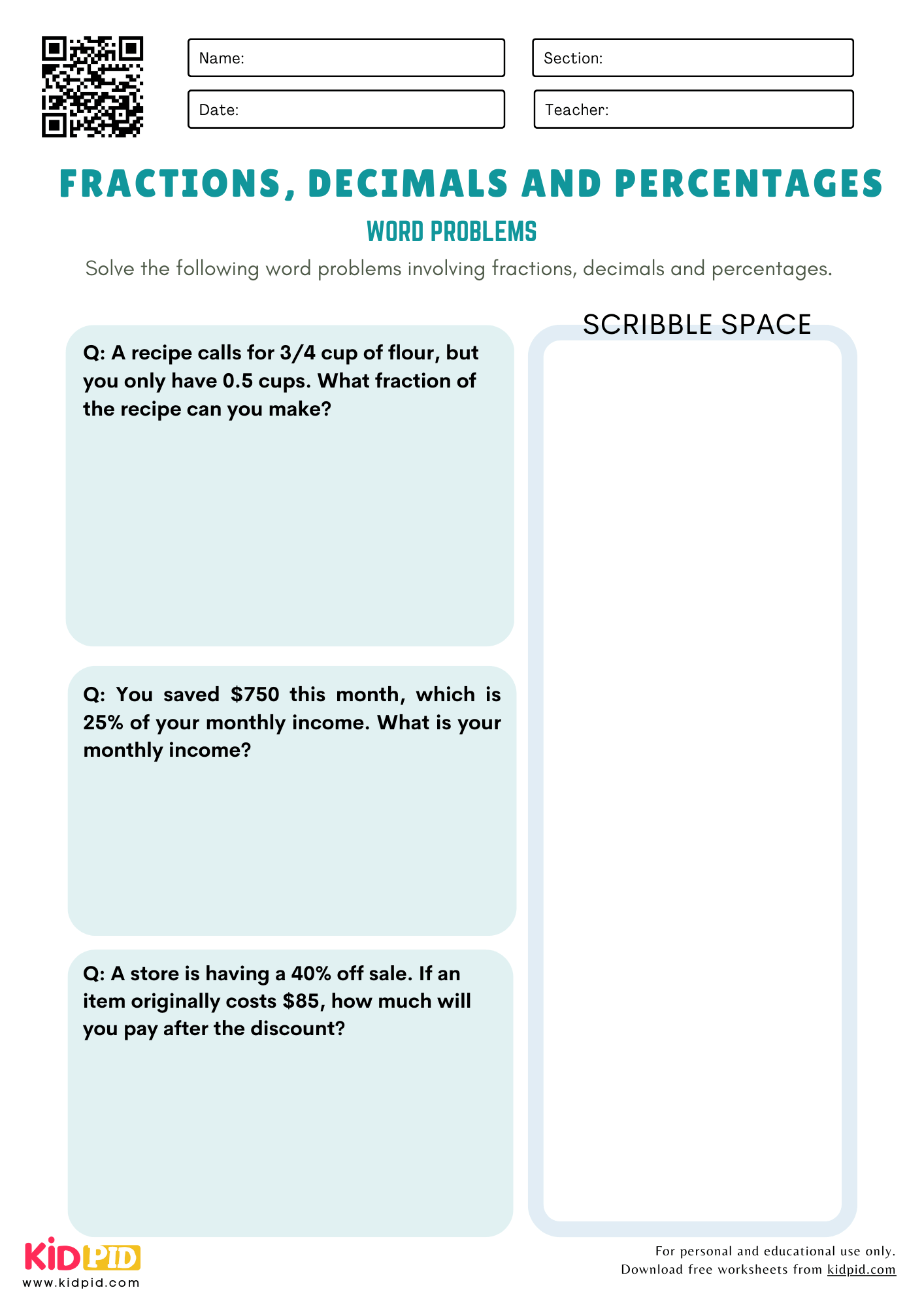 Fractions Decimals And Percentages Word Problem Maths Worksheet Fractions Decimals And Percentages Word Problem Maths Worksheet