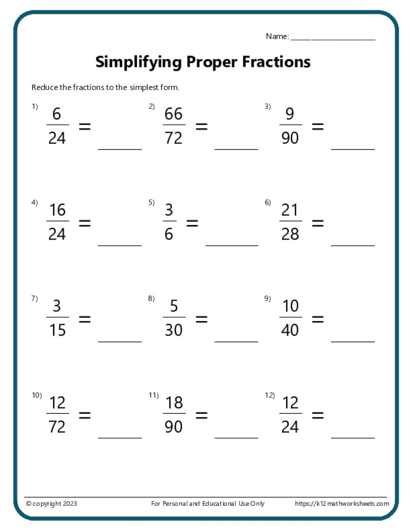 Free Online Printable Fraction Worksheets