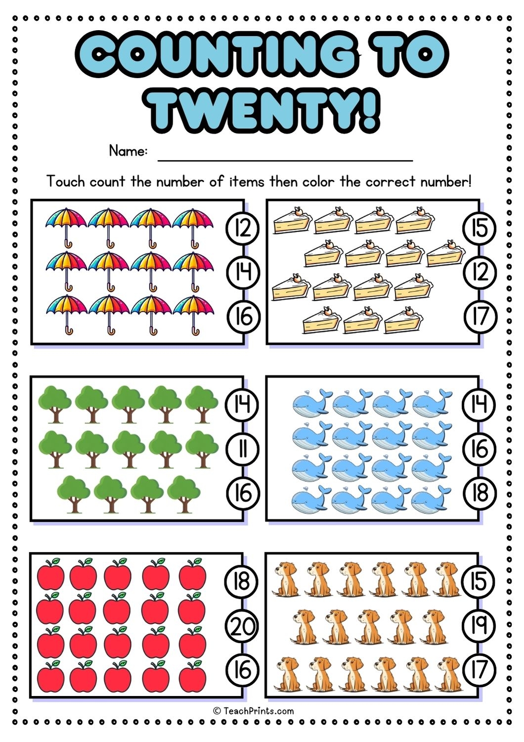 Free Kindergarten 1-20 Worksheets