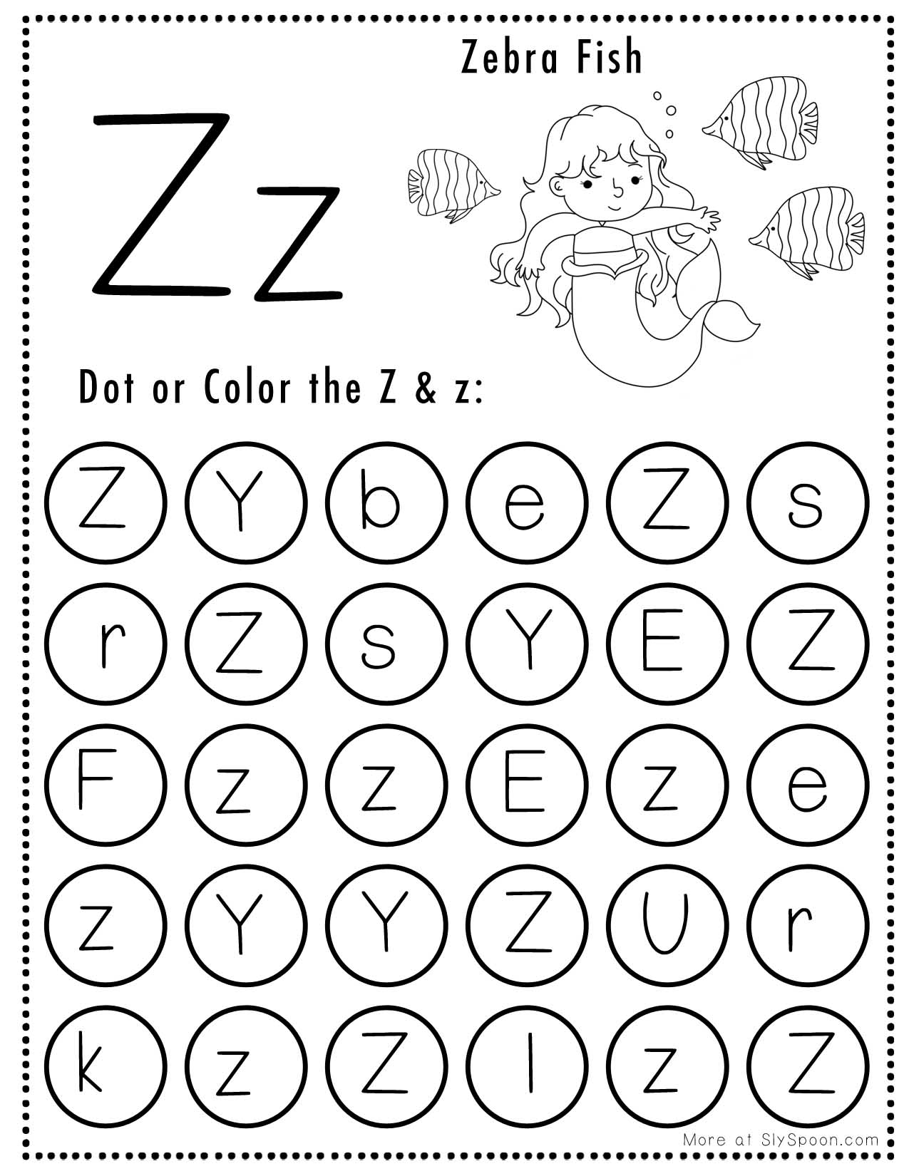 Free Alphabet Do A Dot Printables Worksheets Letter Z Mermaid 