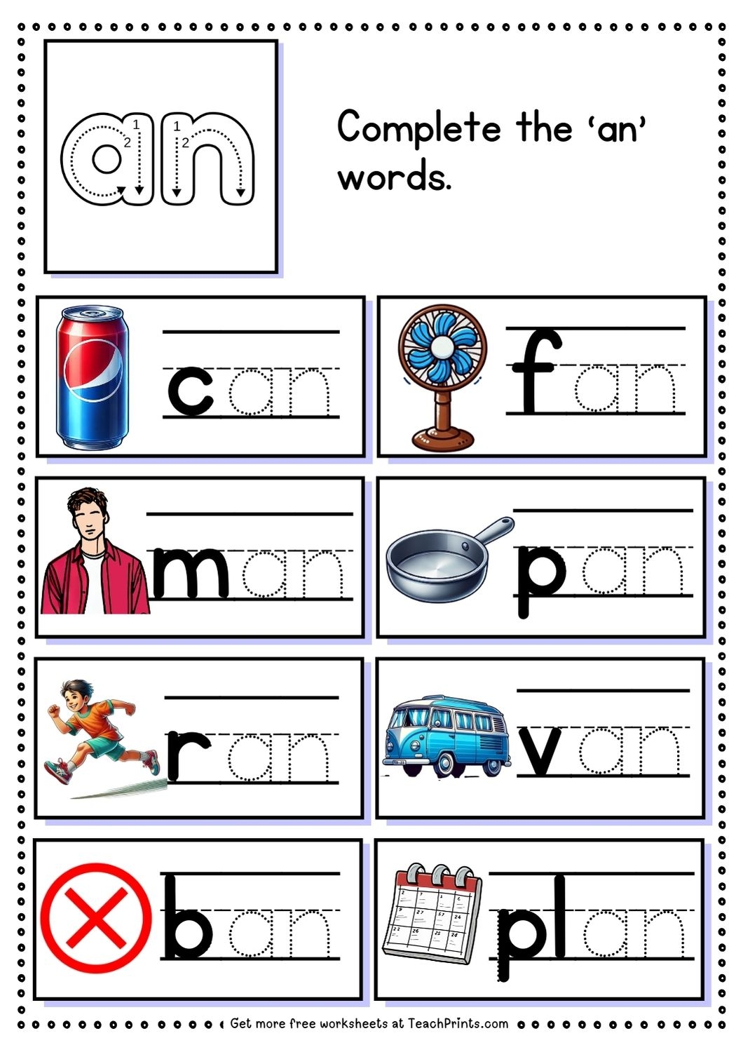 Free an Word Family Worksheets Teach Prints