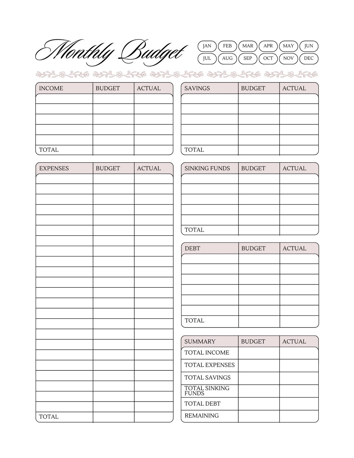Free Printable Personal Budget Worksheet