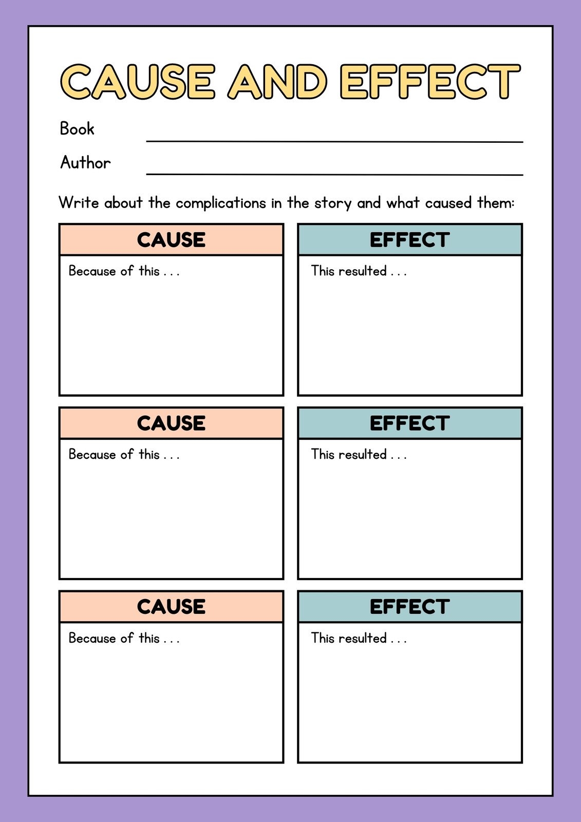 Cause And Effect Worksheet Free Printable
