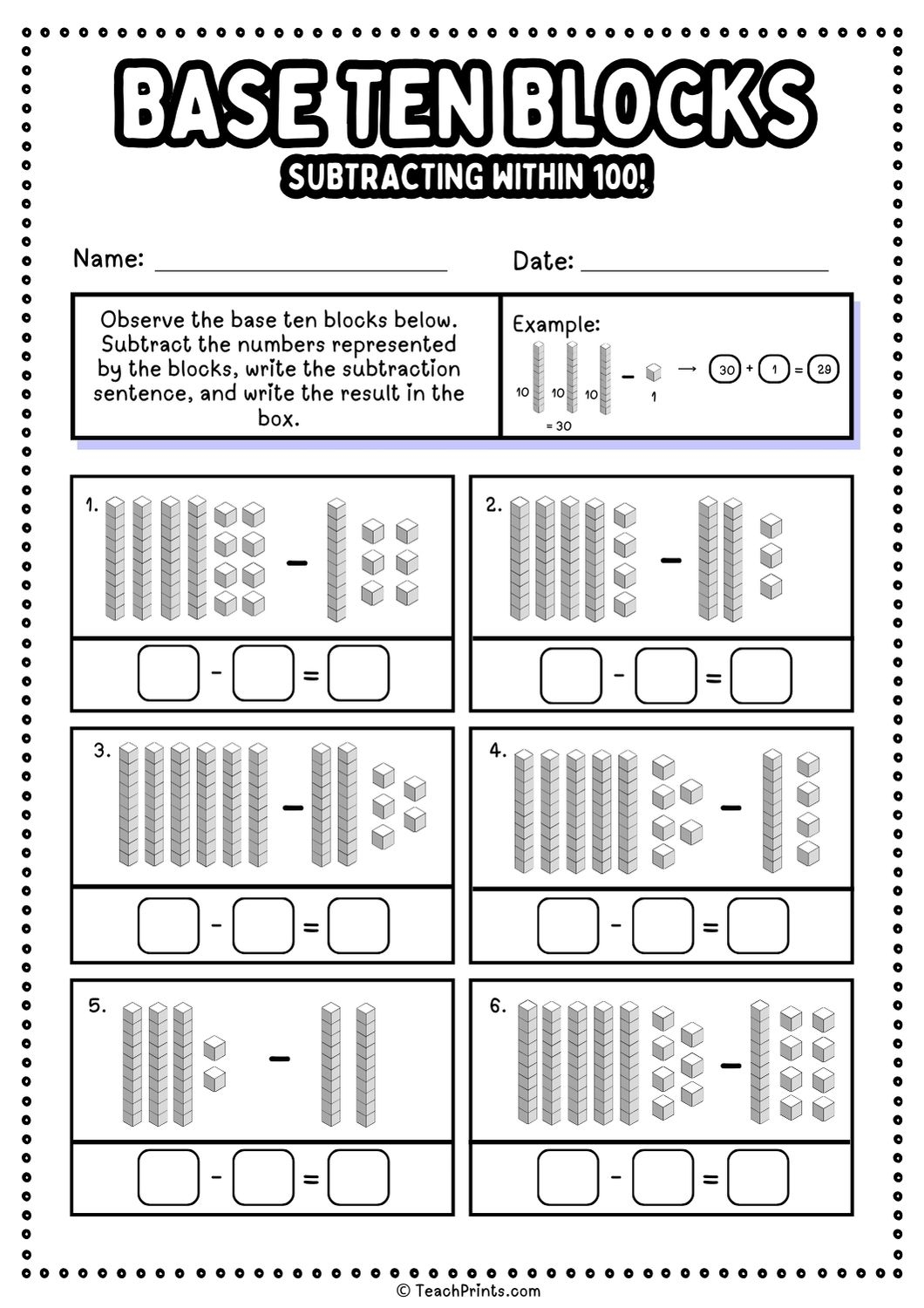 Free Base Ten Blocks Worksheets Teach Prints