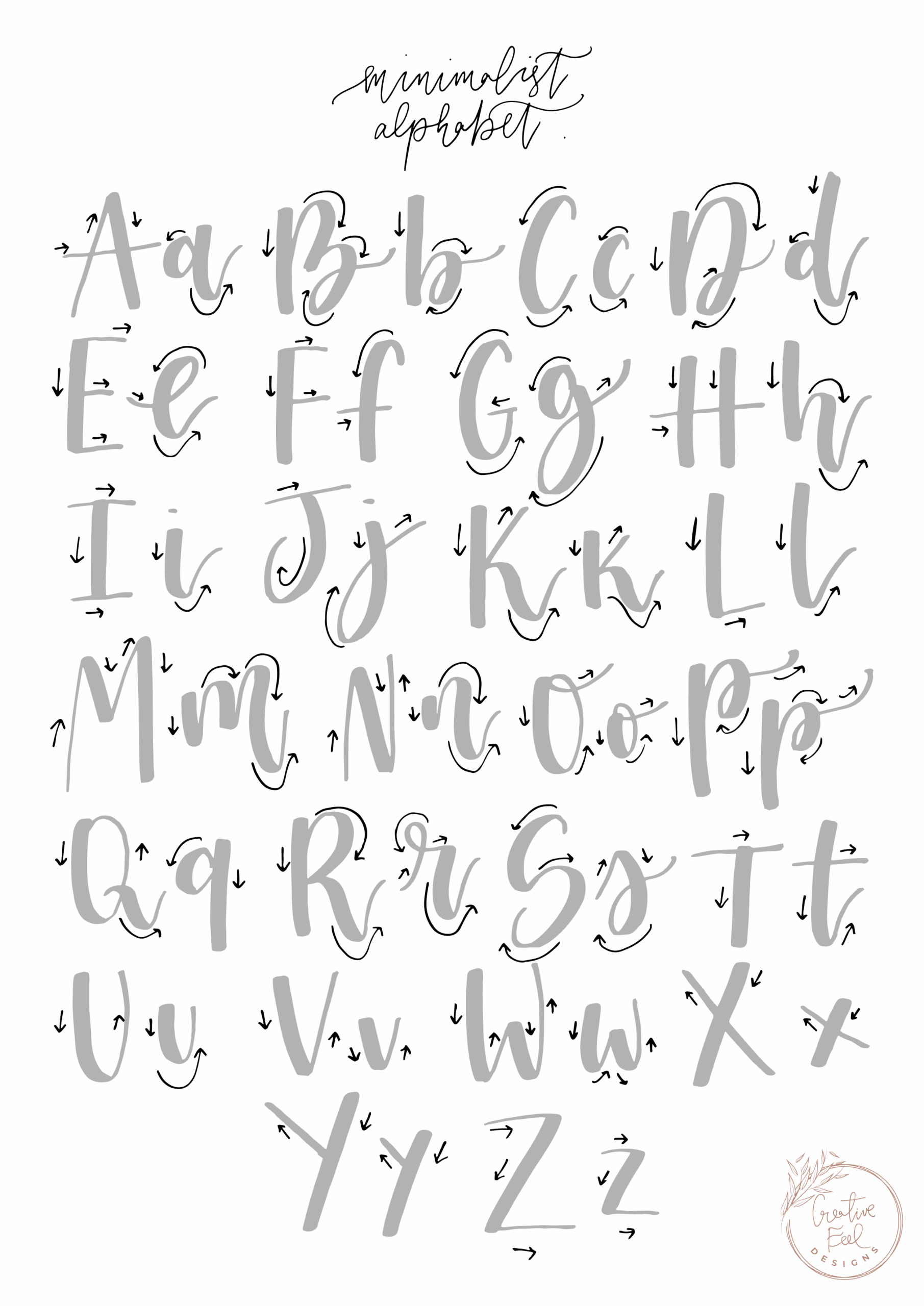 Free Brush Lettering Practice Sheet Minimalist Alphabet Modern 