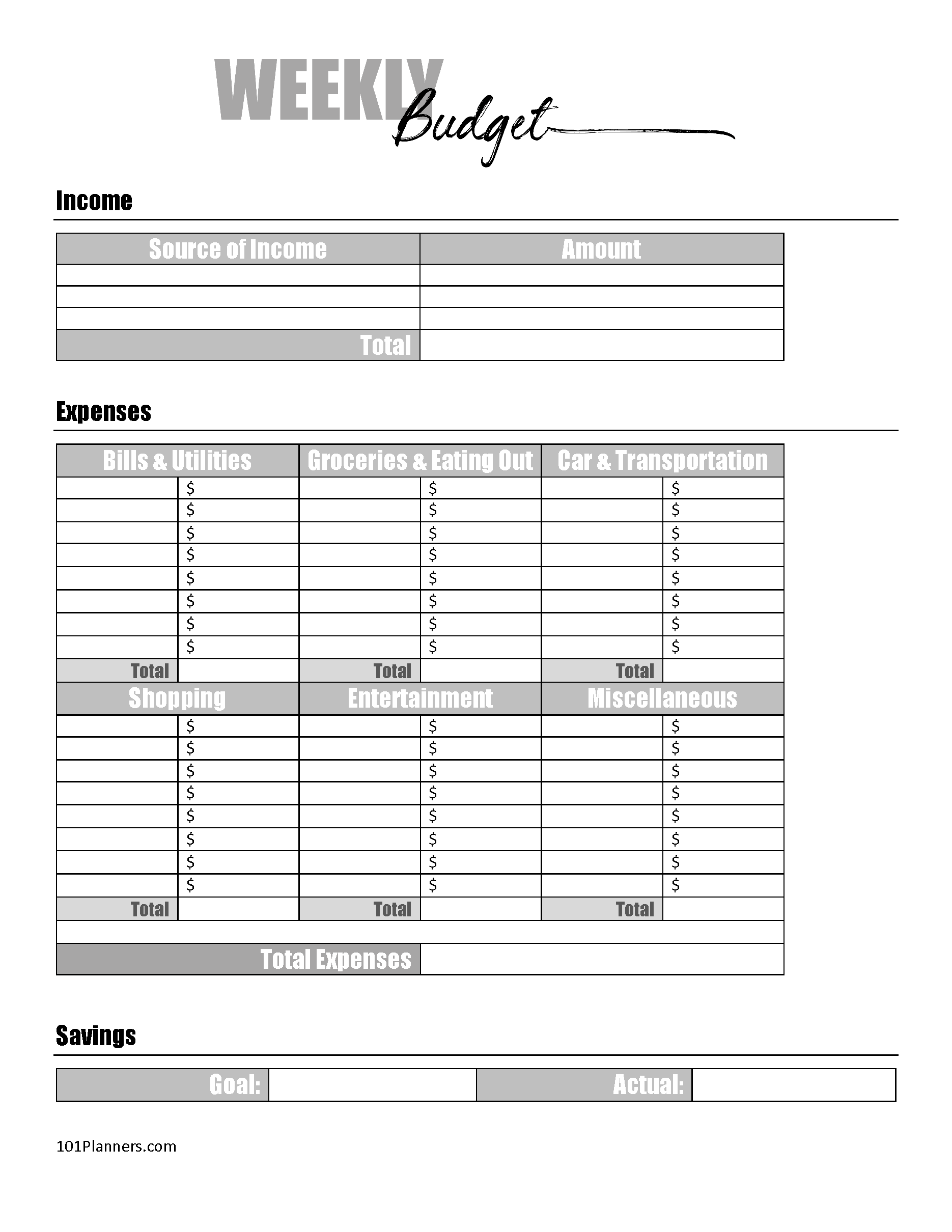 Free Printable Budget Worksheets Forms