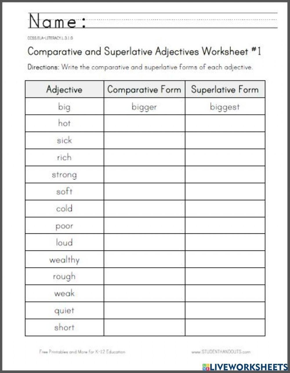 Free Comparatives And Superlatives Worksheets Education Worksheets Library