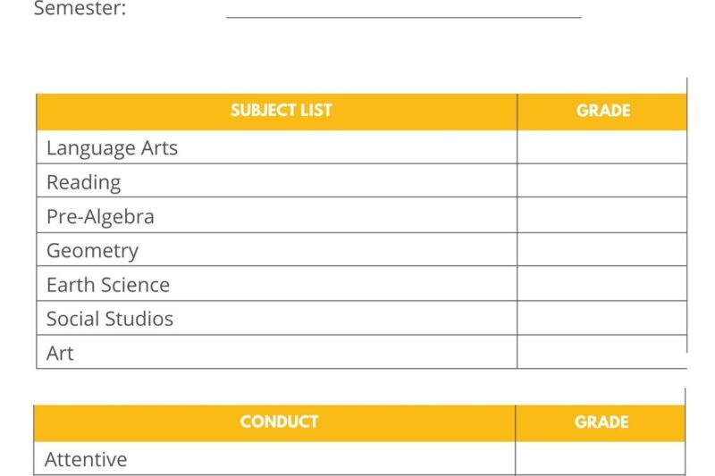 Free Printable Report Cards For Preschool