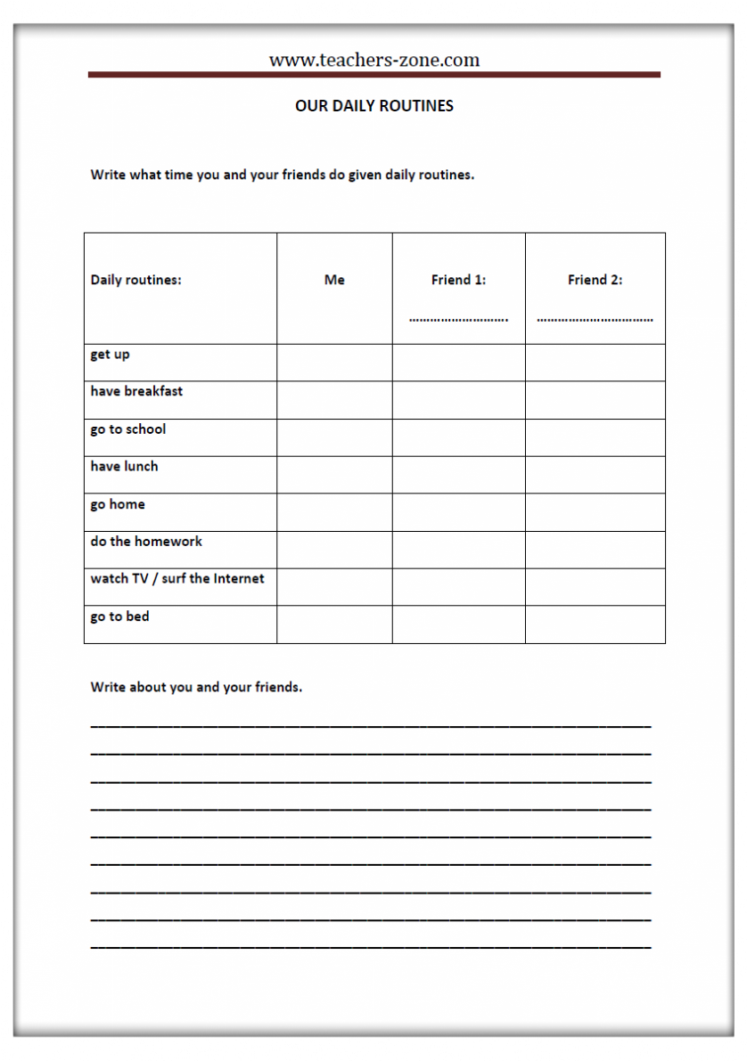Daily Routine Free Printable Worksheets